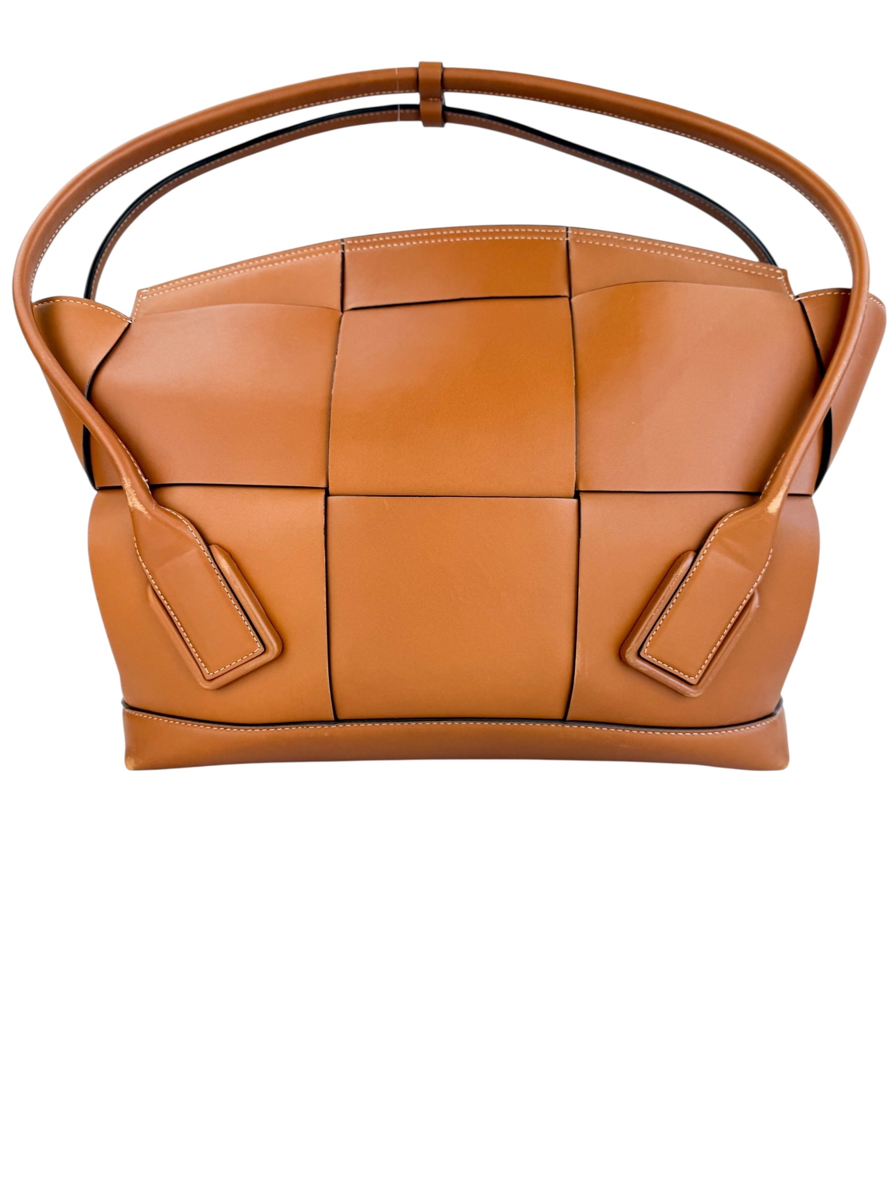 Bottega Veneta French Calfskin Maxi Intrecciato Medium Arco Caramel