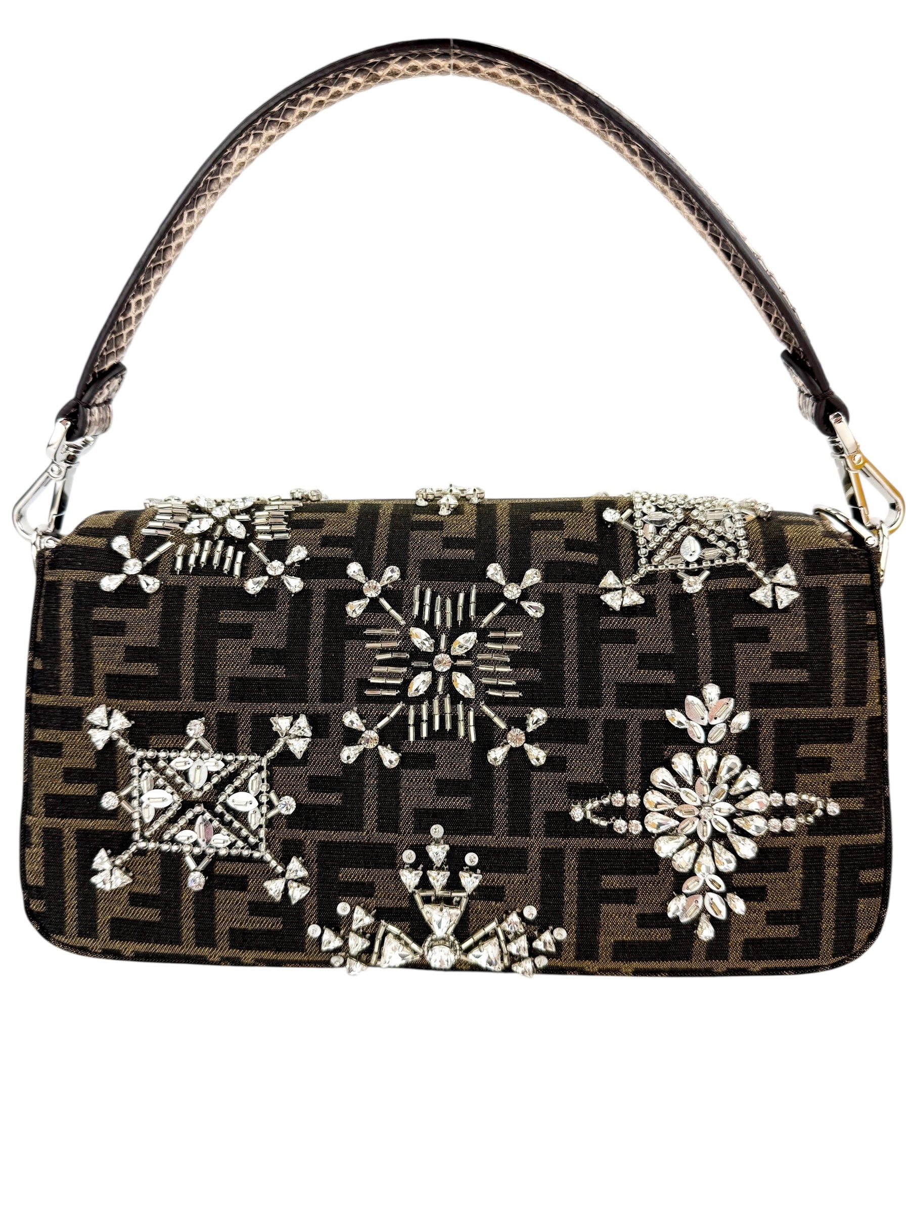 Fendi Re-Edition Zucca Canvas Crystal Embellished Baguette (Full Set)
