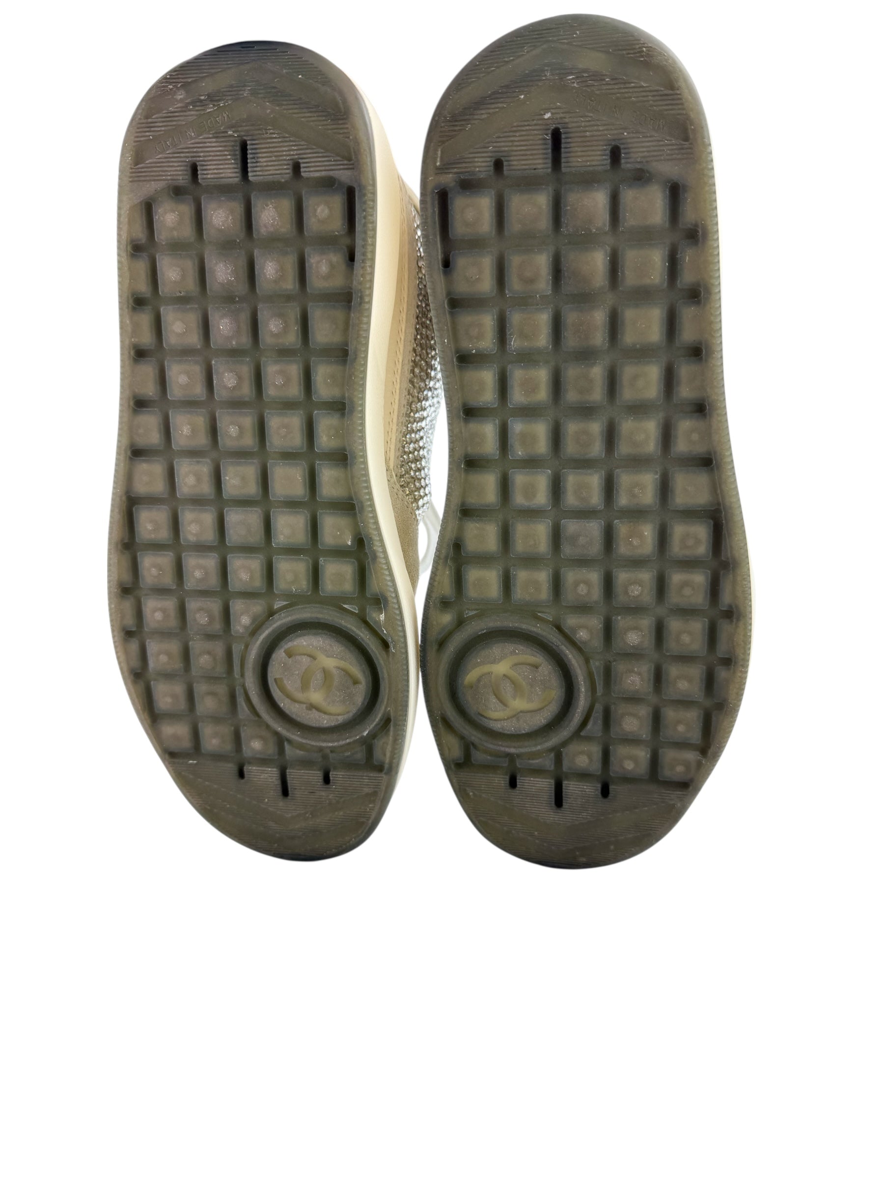 Chanel Suede Crystal CC Sneakers Size 36