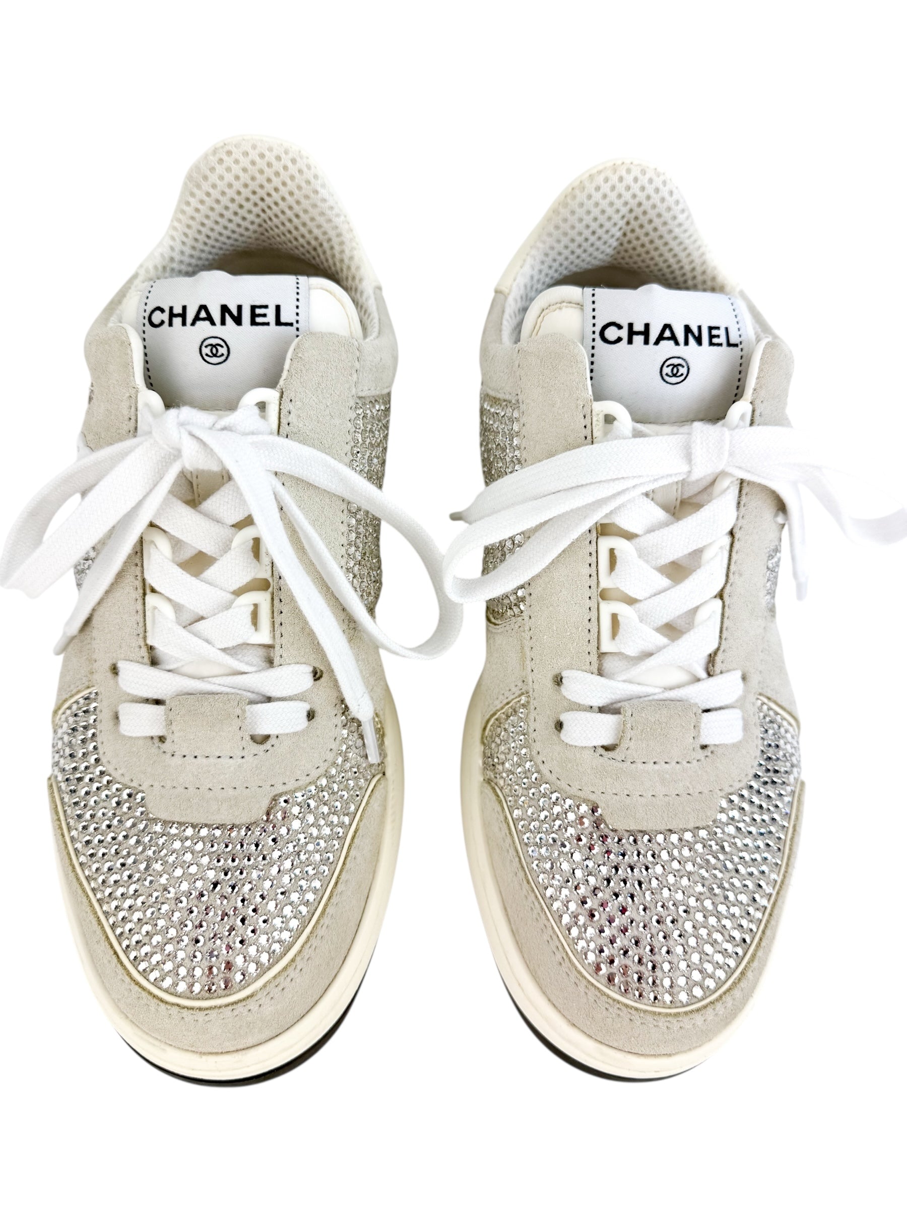 Chanel Suede Crystal CC Sneakers Size 36