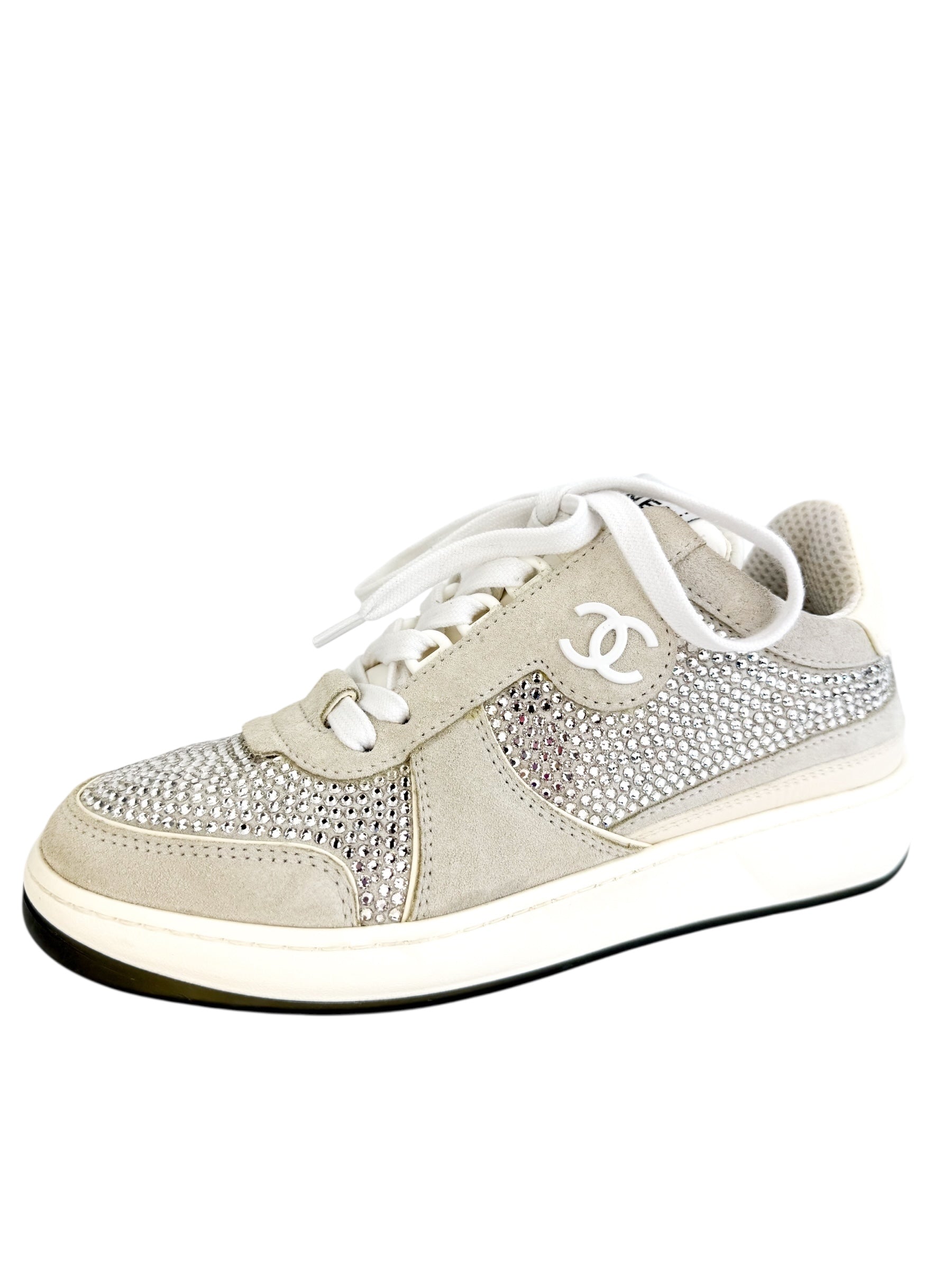 Chanel Suede Crystal CC Sneakers Size 36