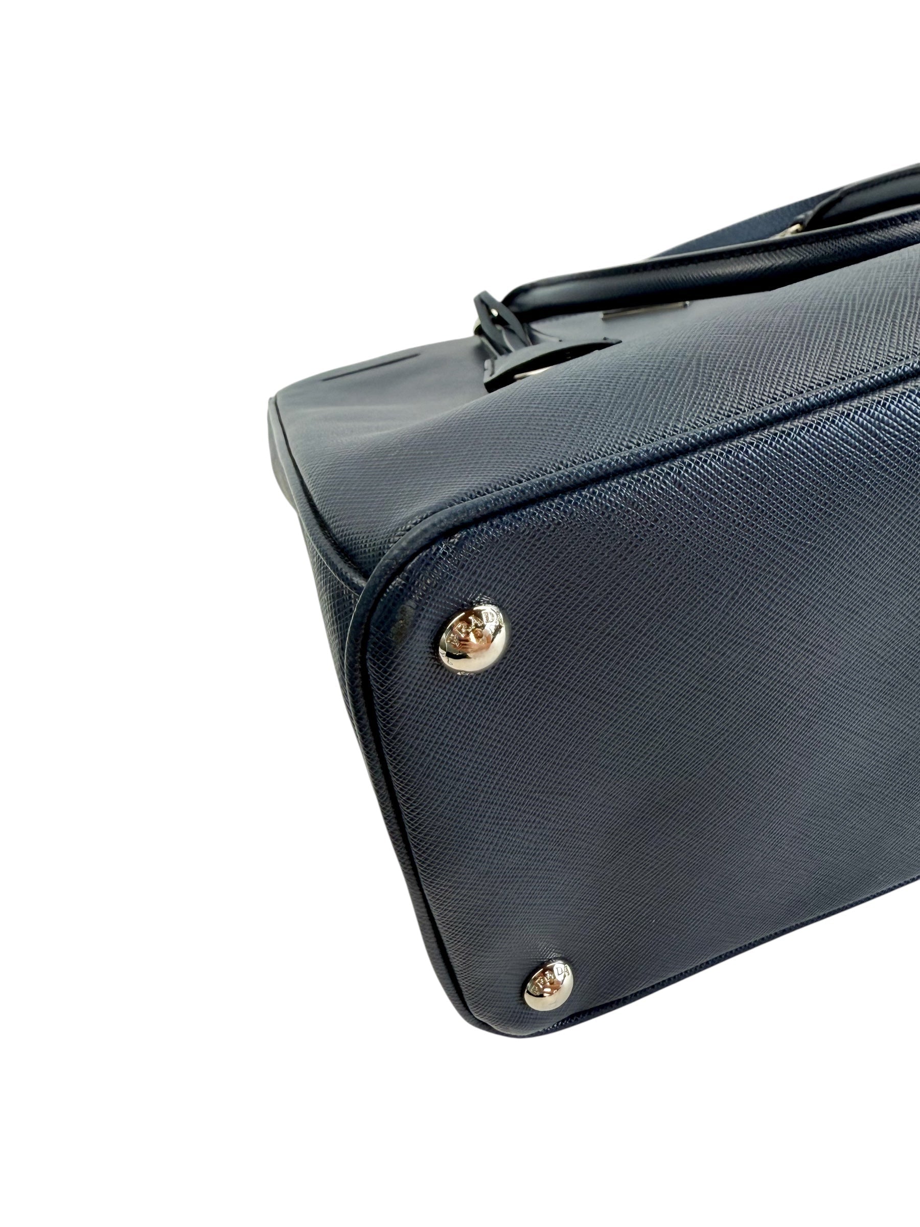 Prada Navy Saffiano Leather Double Zip Tote