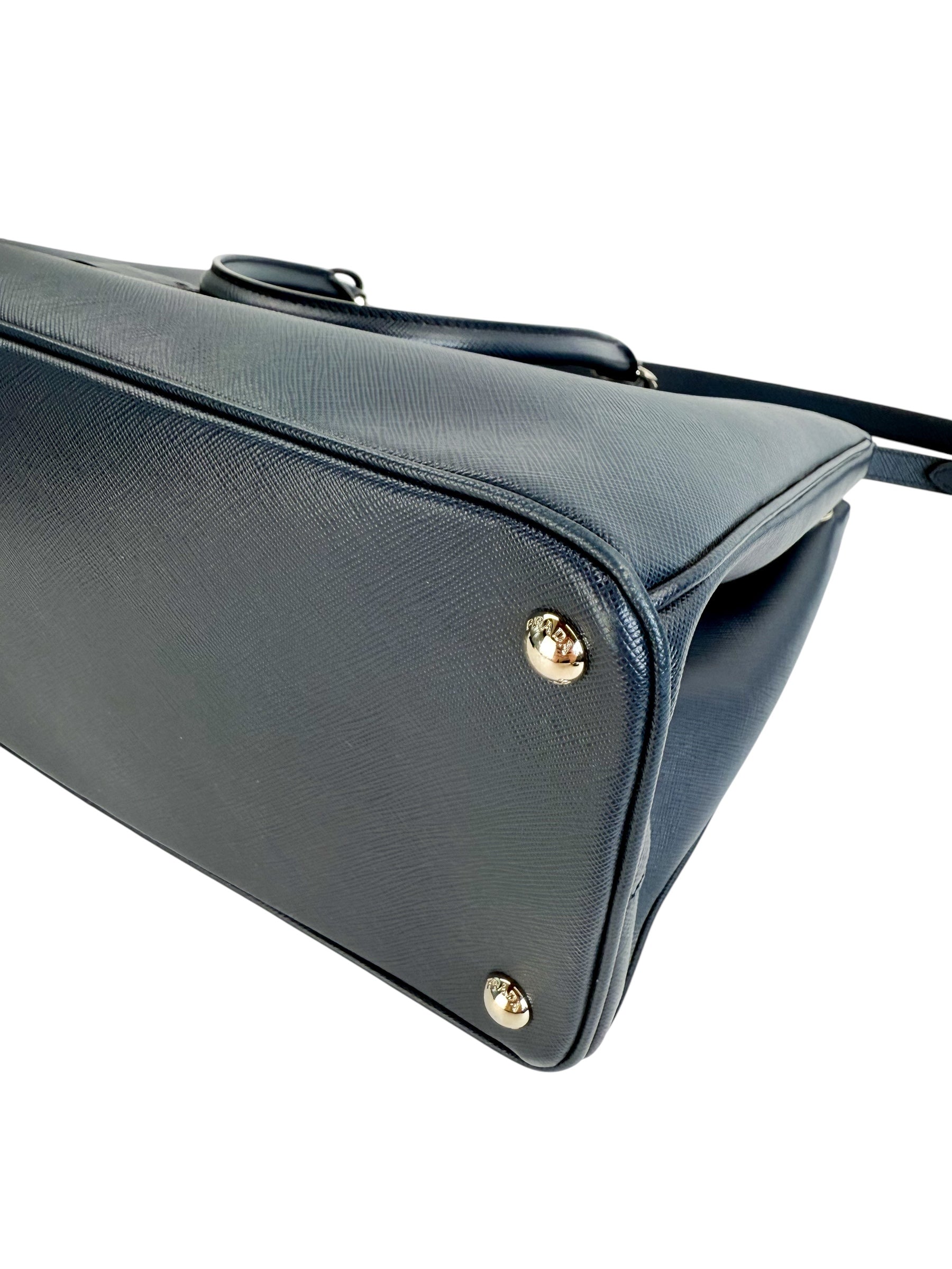 Prada Navy Saffiano Leather Double Zip Tote