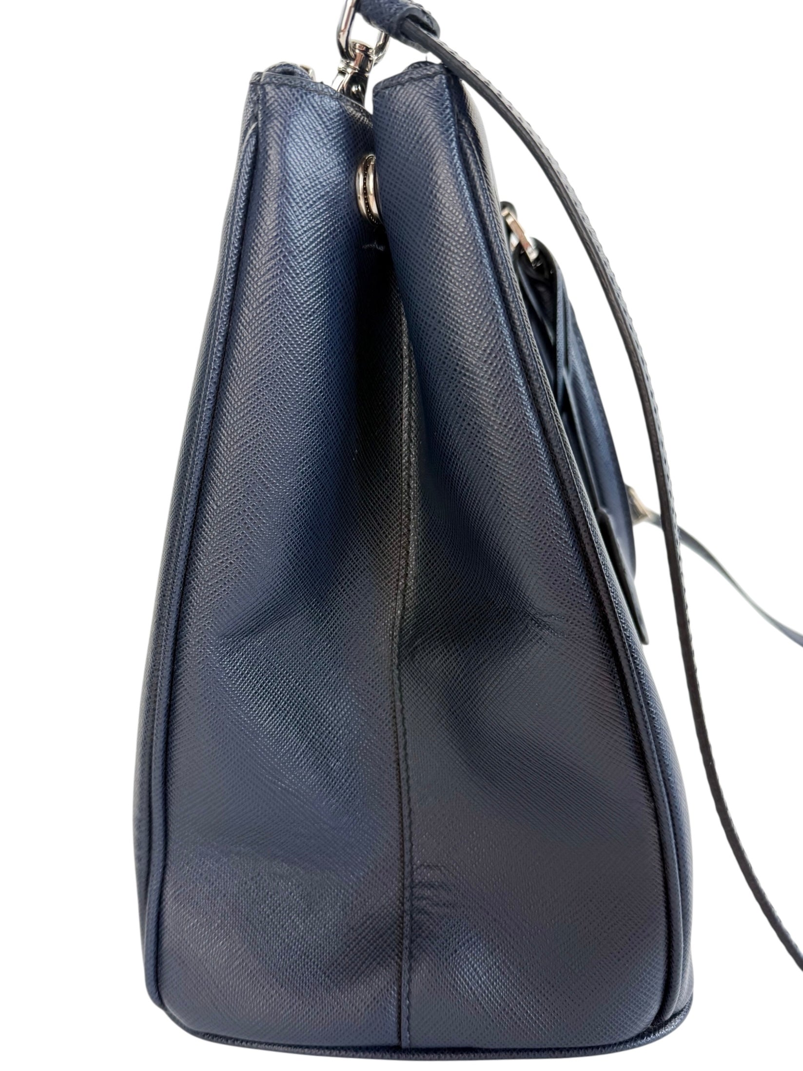 Prada Navy Saffiano Leather Double Zip Tote