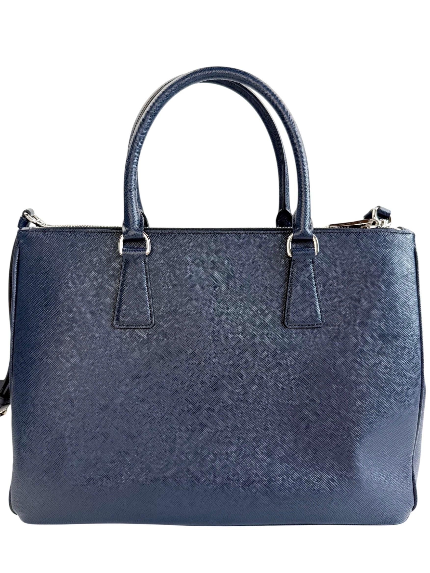 Prada Navy Saffiano Leather Double Zip Tote