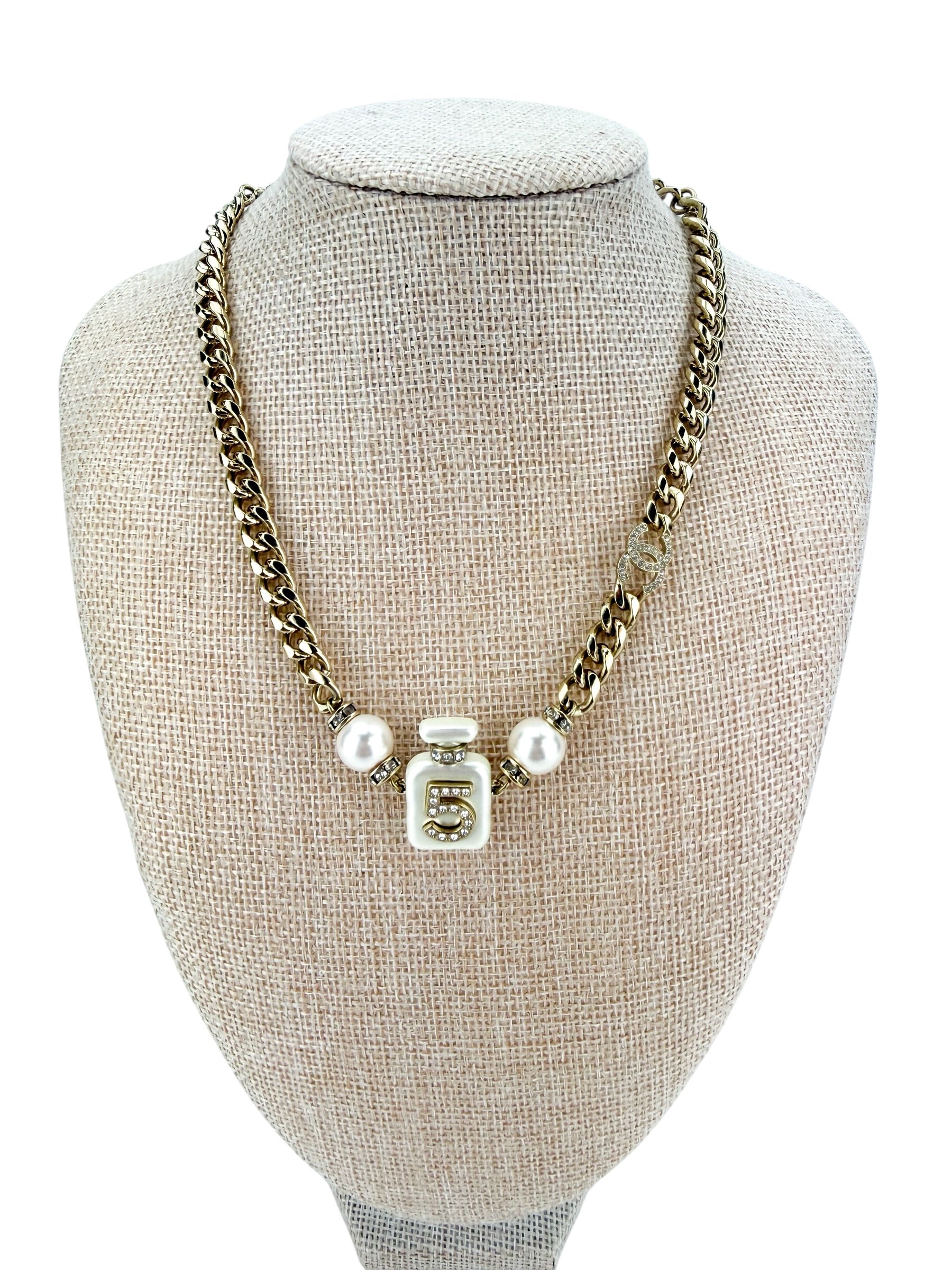 Chanel Strass and Resin No. 5 Perfume Bottle Necklace