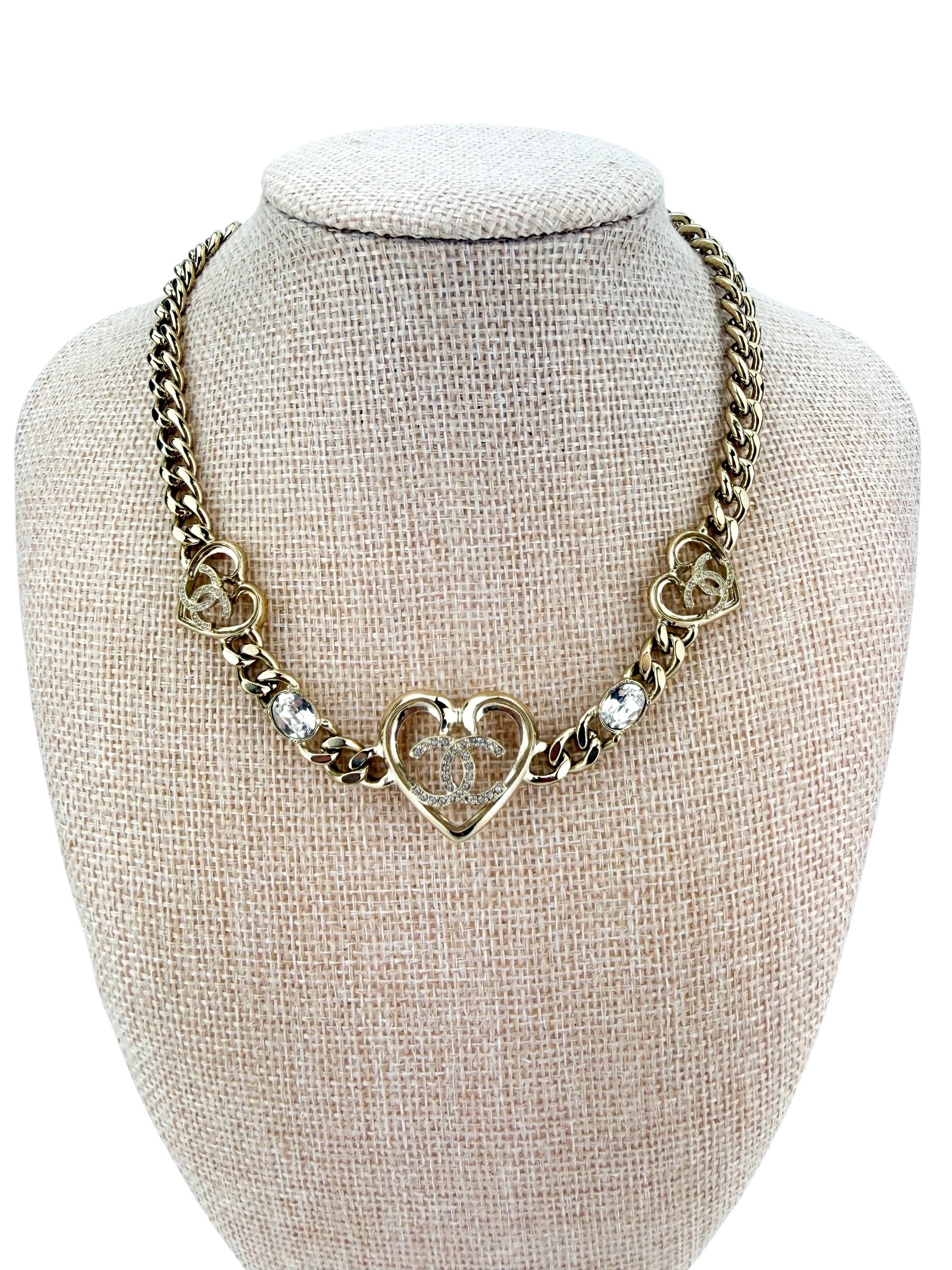 Chanel Crystal CC Heart Necklace