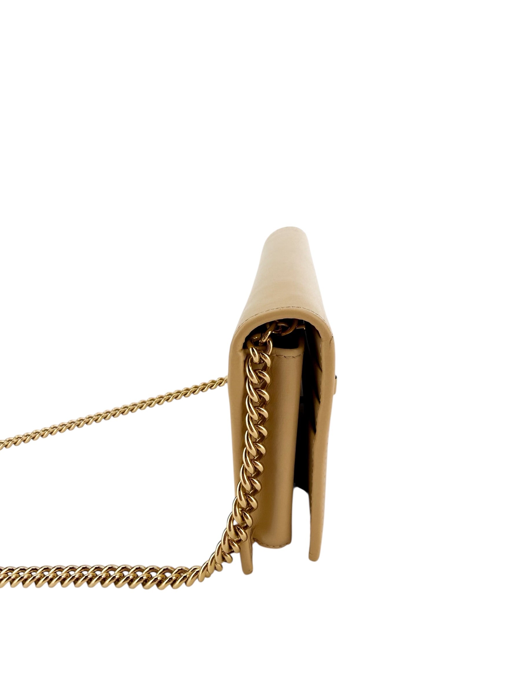 Gucci Calfskin Horsebit 1955 Wallet on Chain Beige