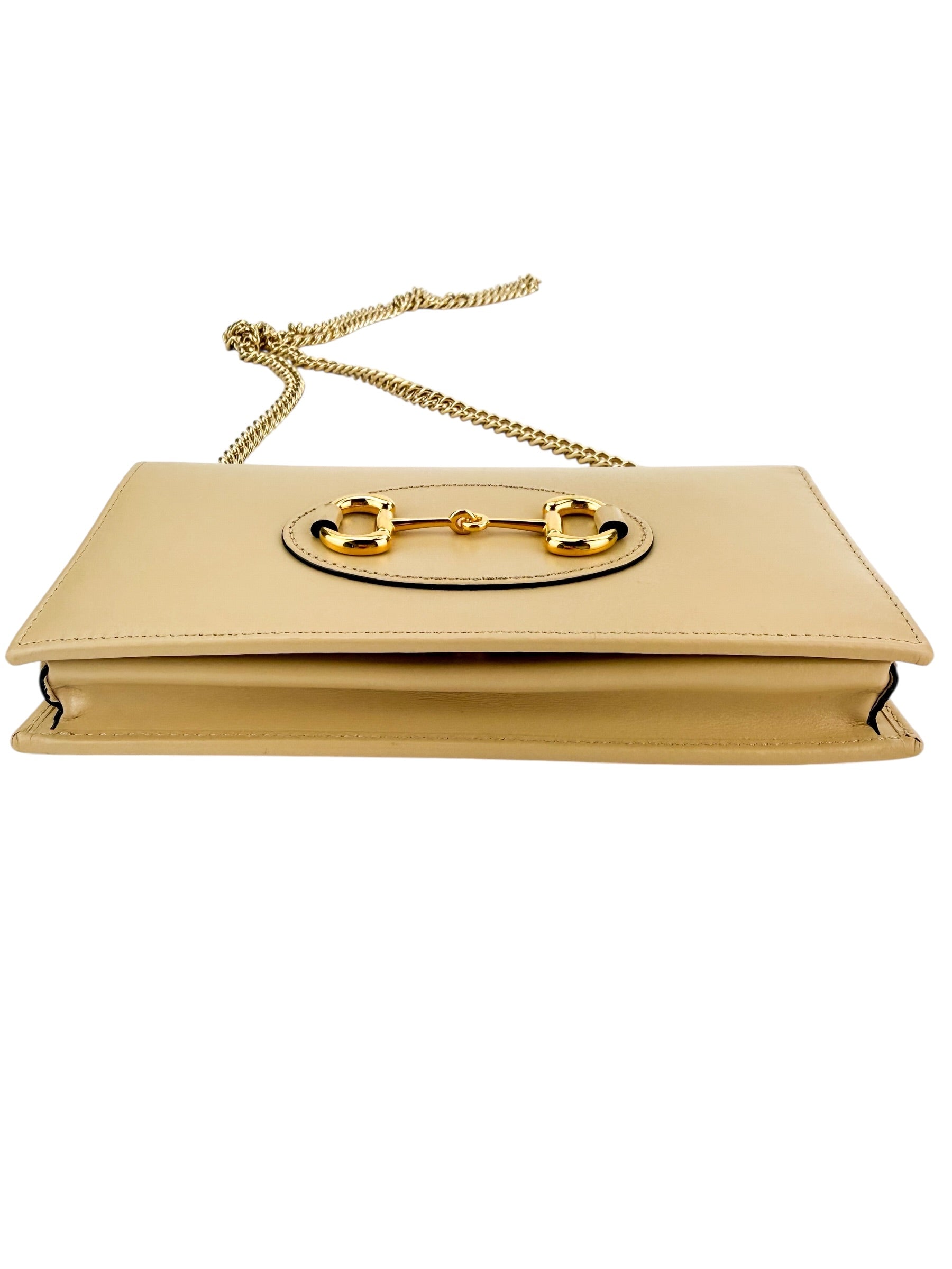 Gucci Calfskin Horsebit 1955 Wallet on Chain Beige