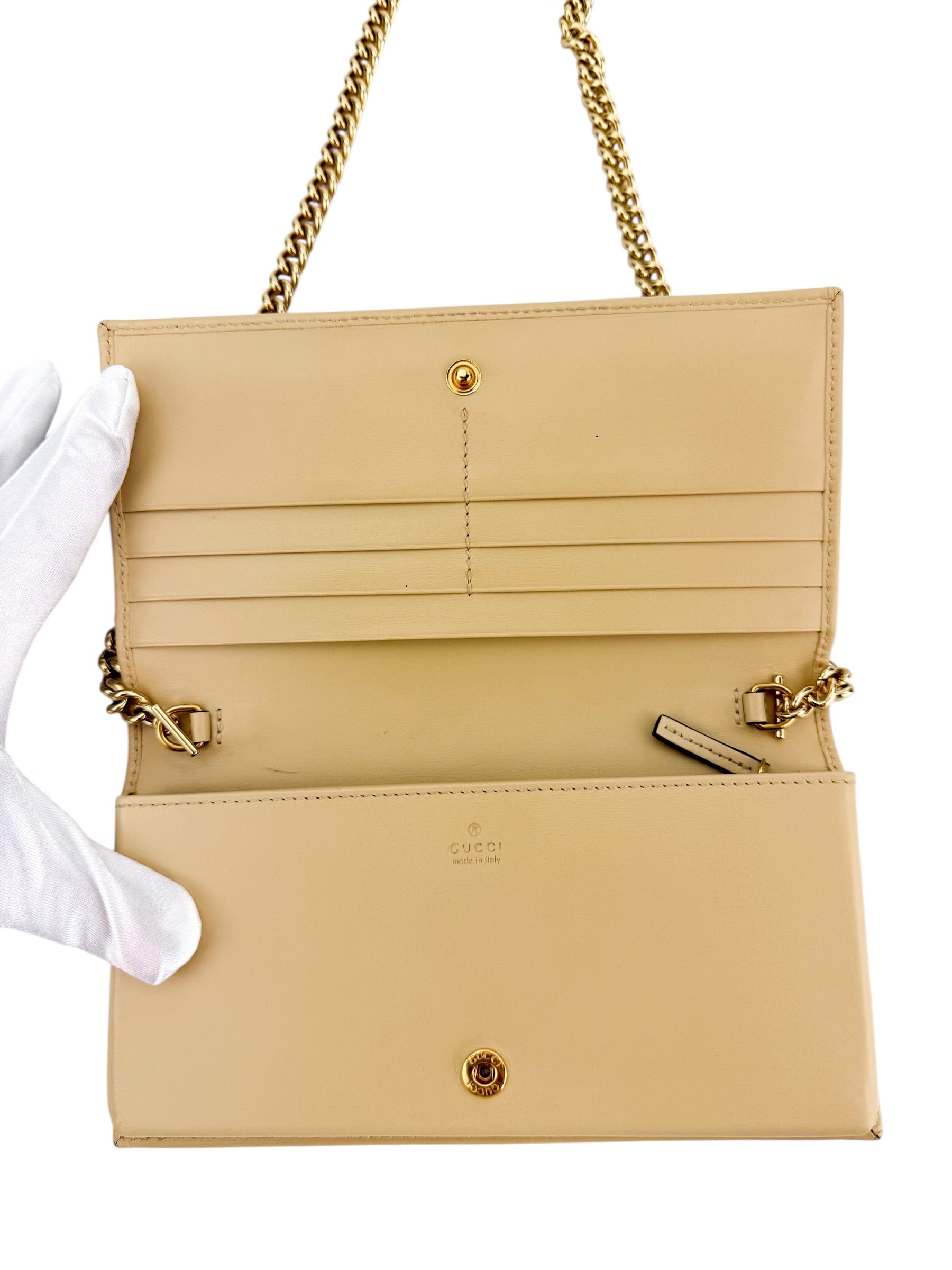 Gucci Calfskin Horsebit 1955 Wallet on Chain Beige