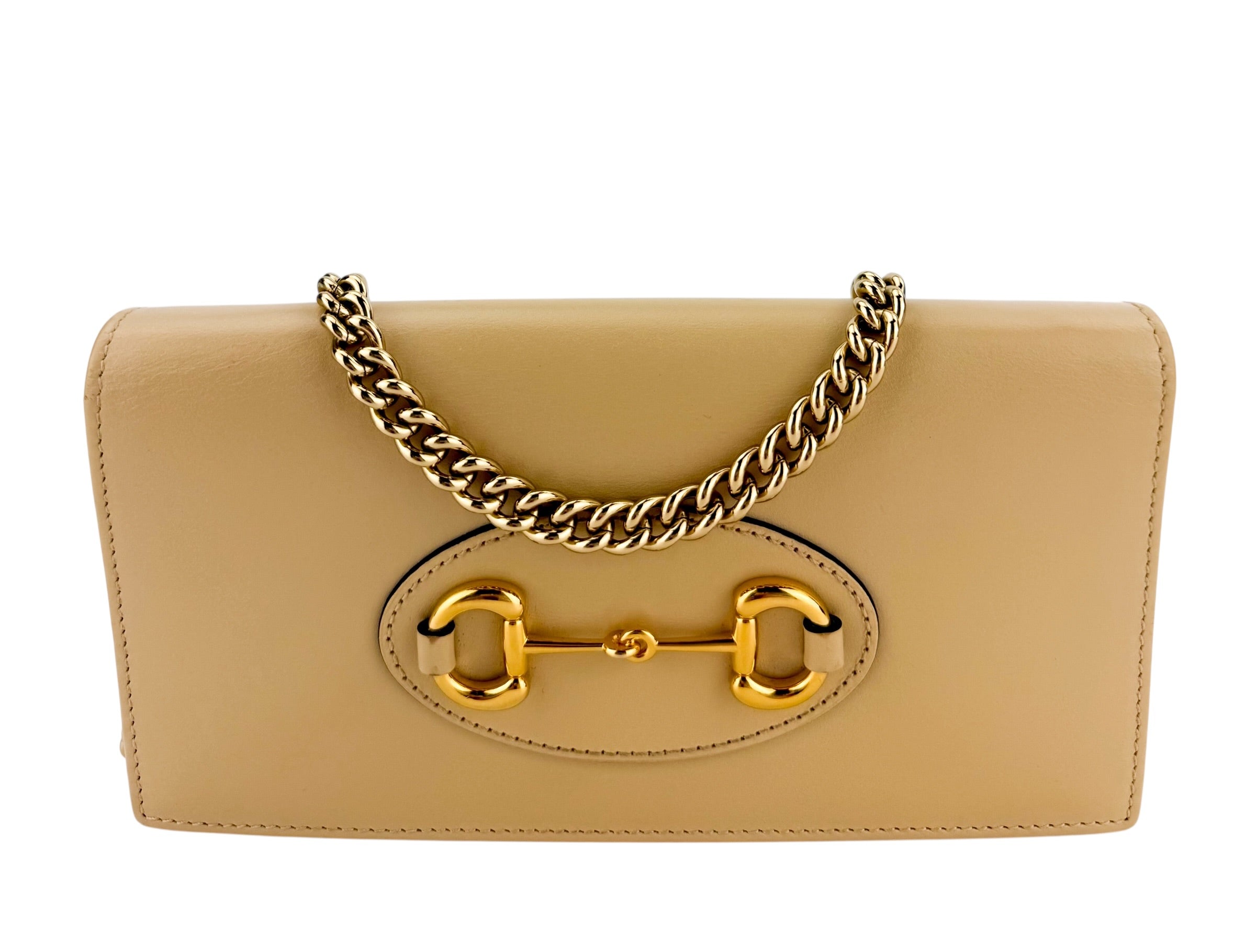 Gucci Calfskin Horsebit 1955 Wallet on Chain Beige