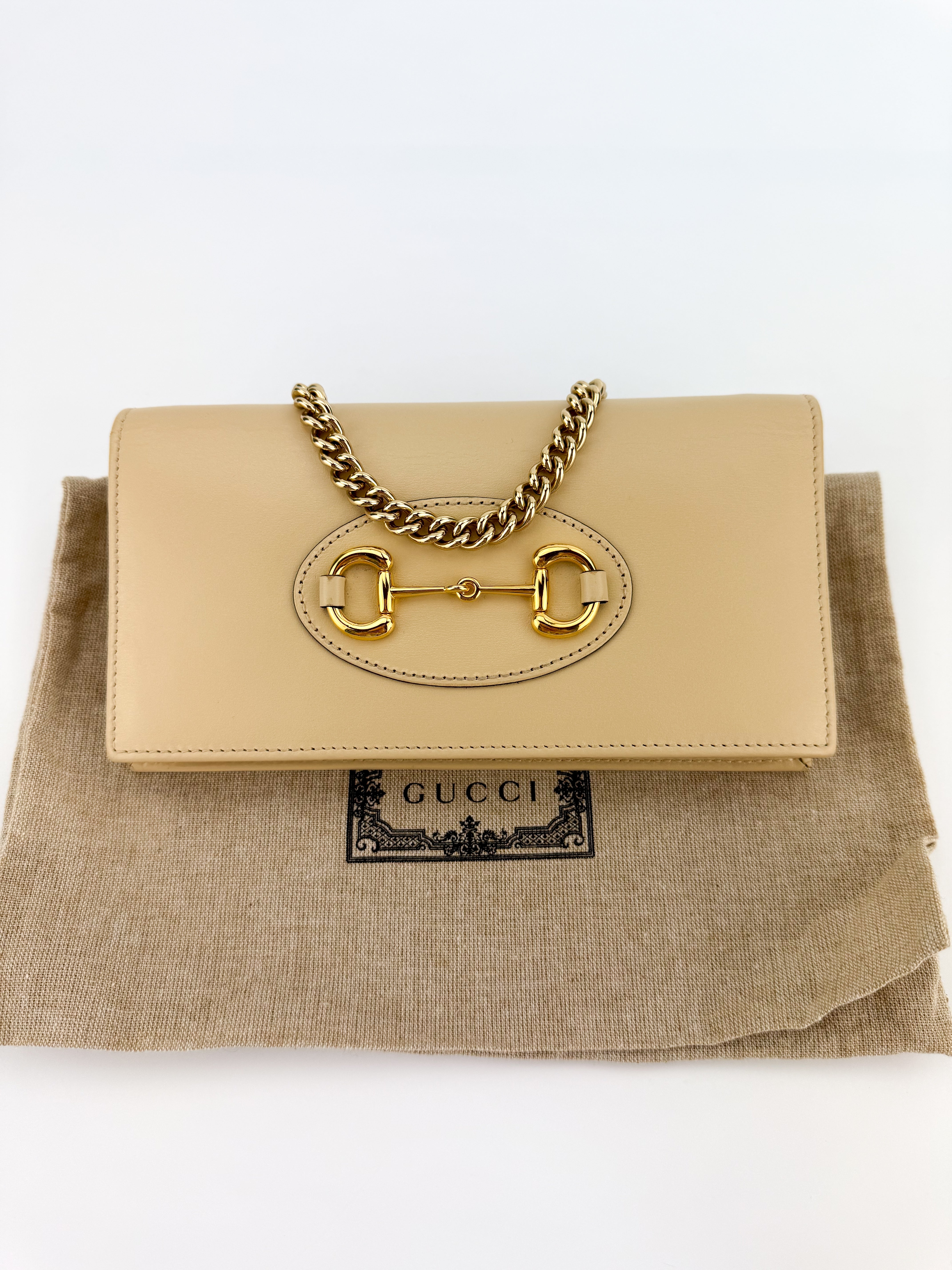 Gucci Calfskin Horsebit 1955 Wallet on Chain Beige