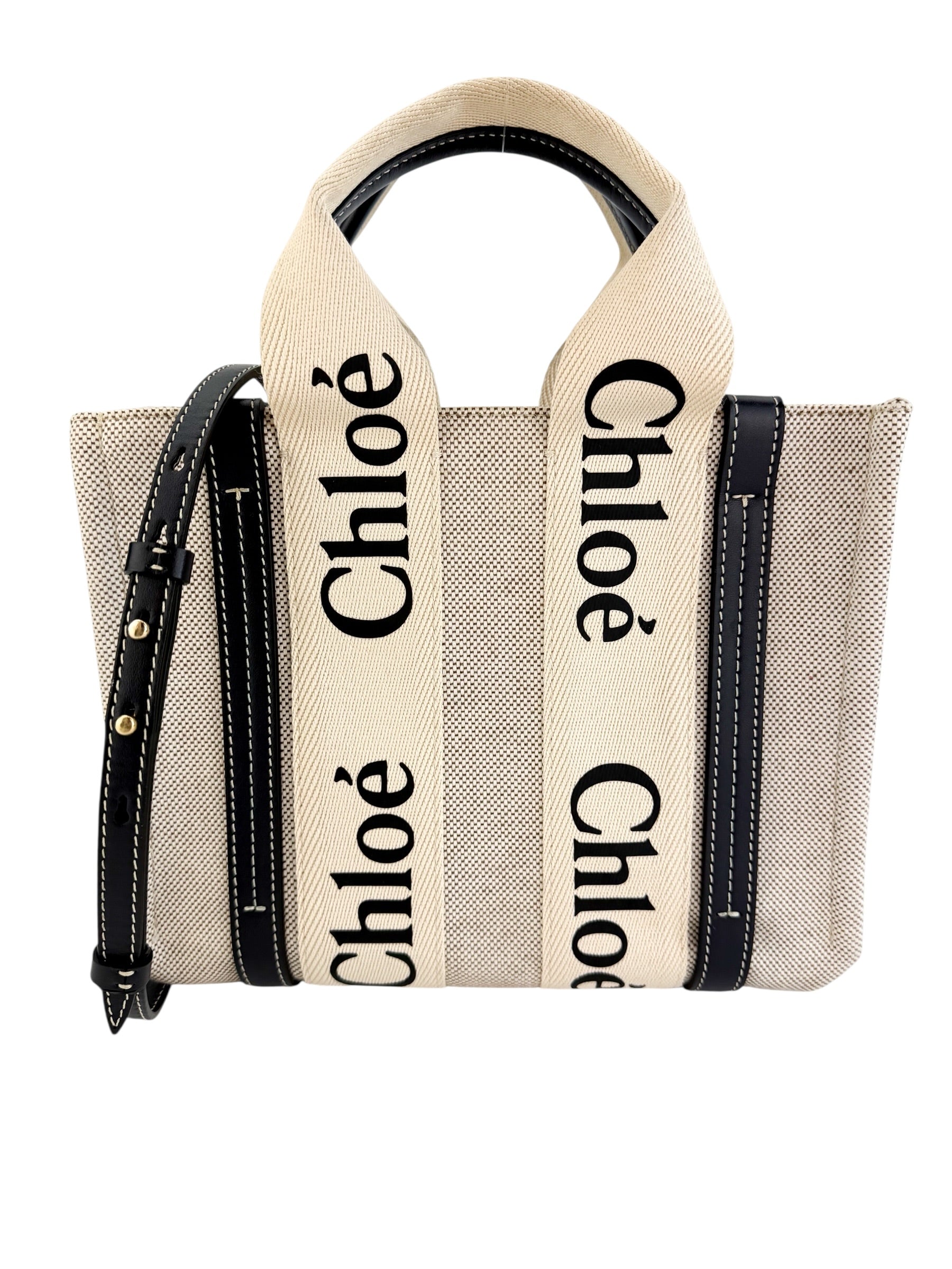 Chloe Linen Calfskin Small Woody Ribbon Tote