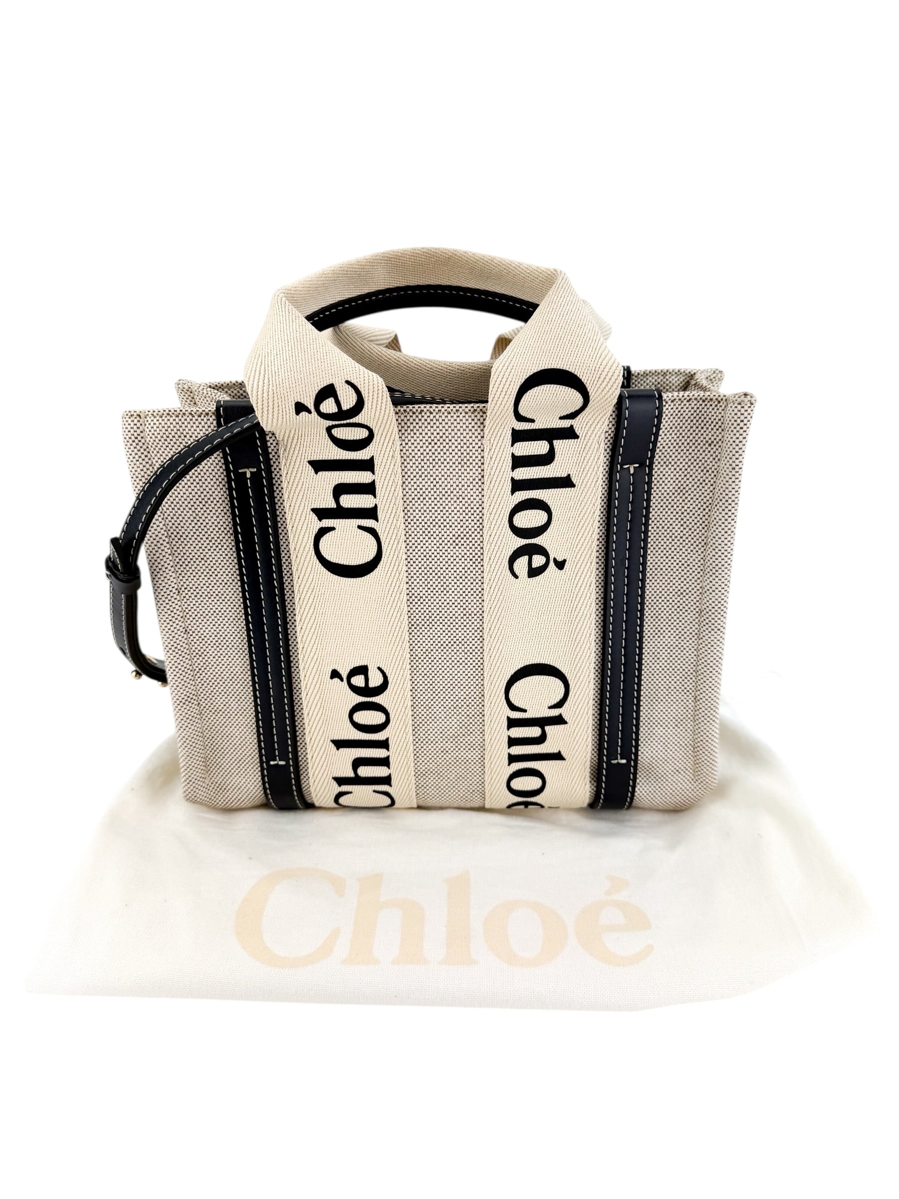 Chloe Linen Calfskin Small Woody Ribbon Tote