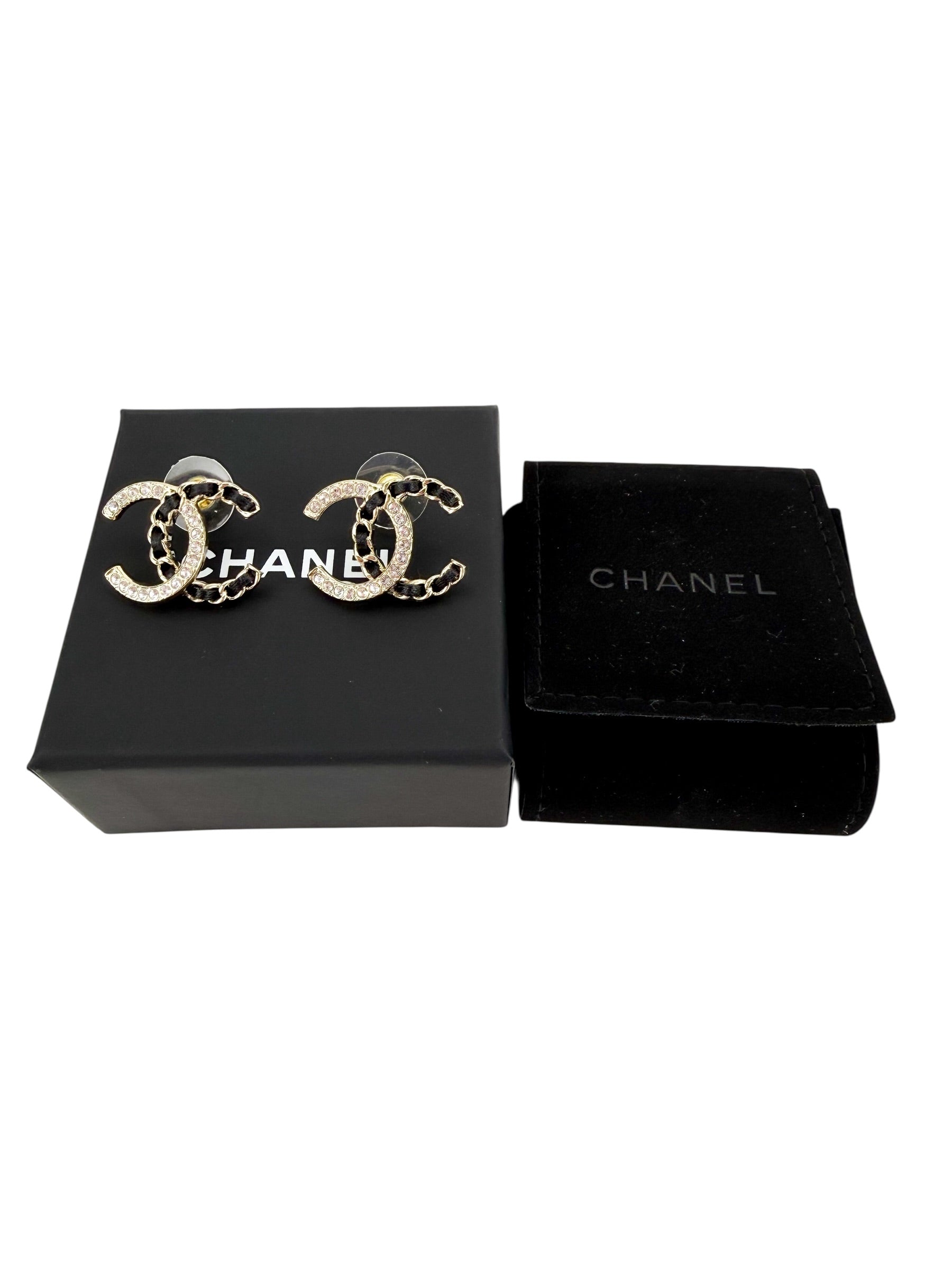 Chanel Crystal and Leather CC Earrings (Full Set)
