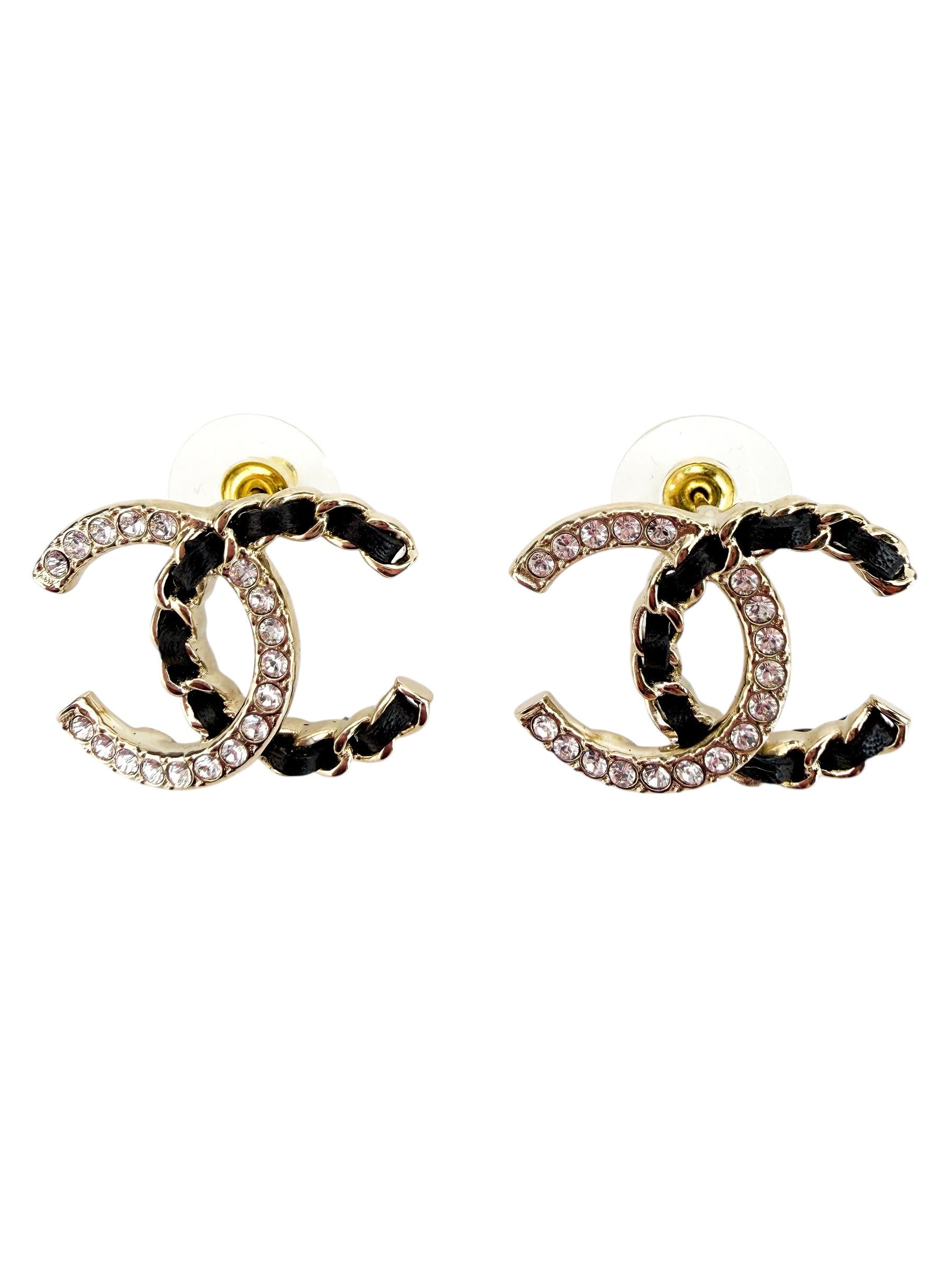 Chanel Crystal and Leather CC Earrings (Full Set)