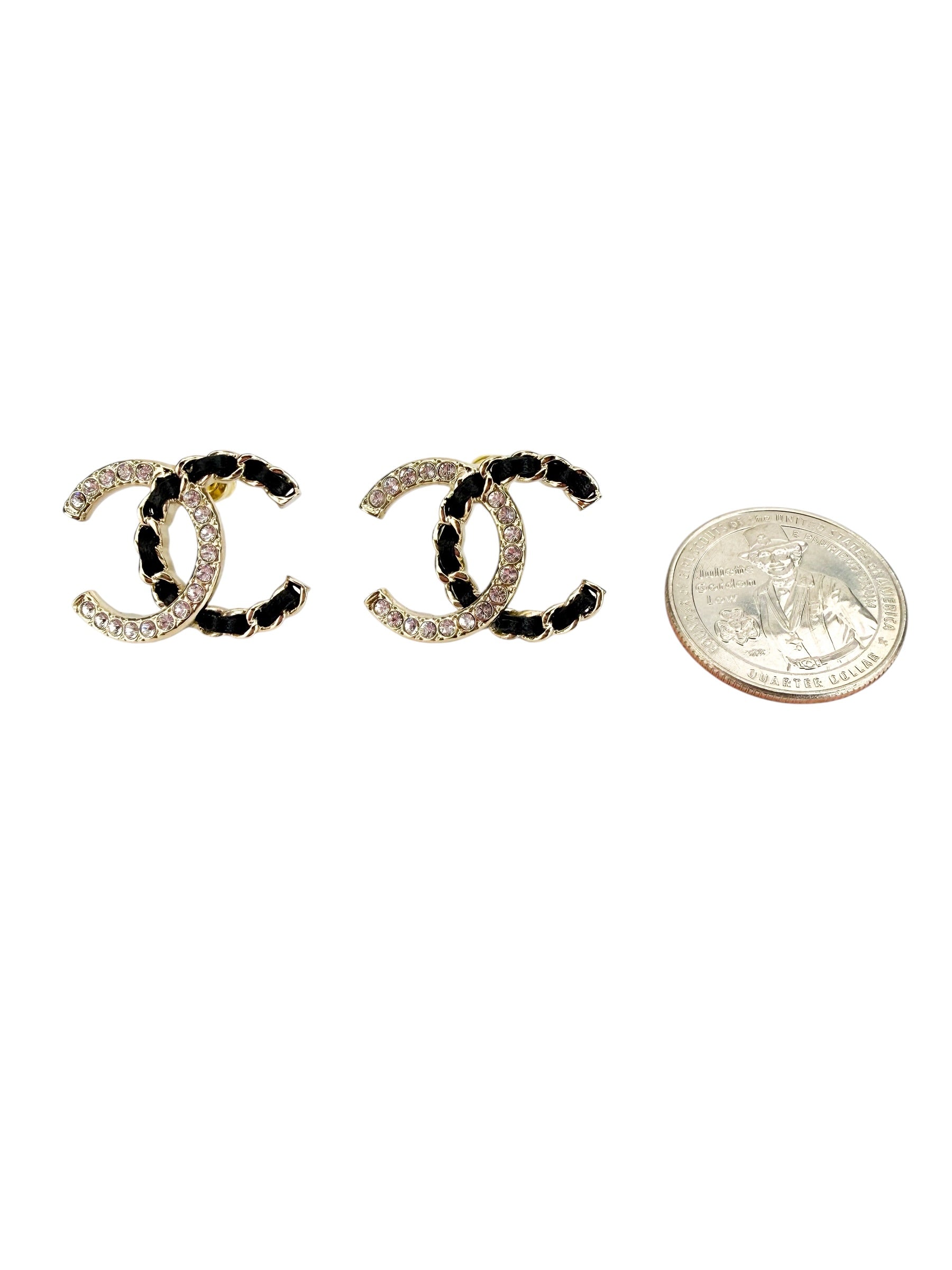 Chanel Crystal and Leather CC Earrings (Full Set)