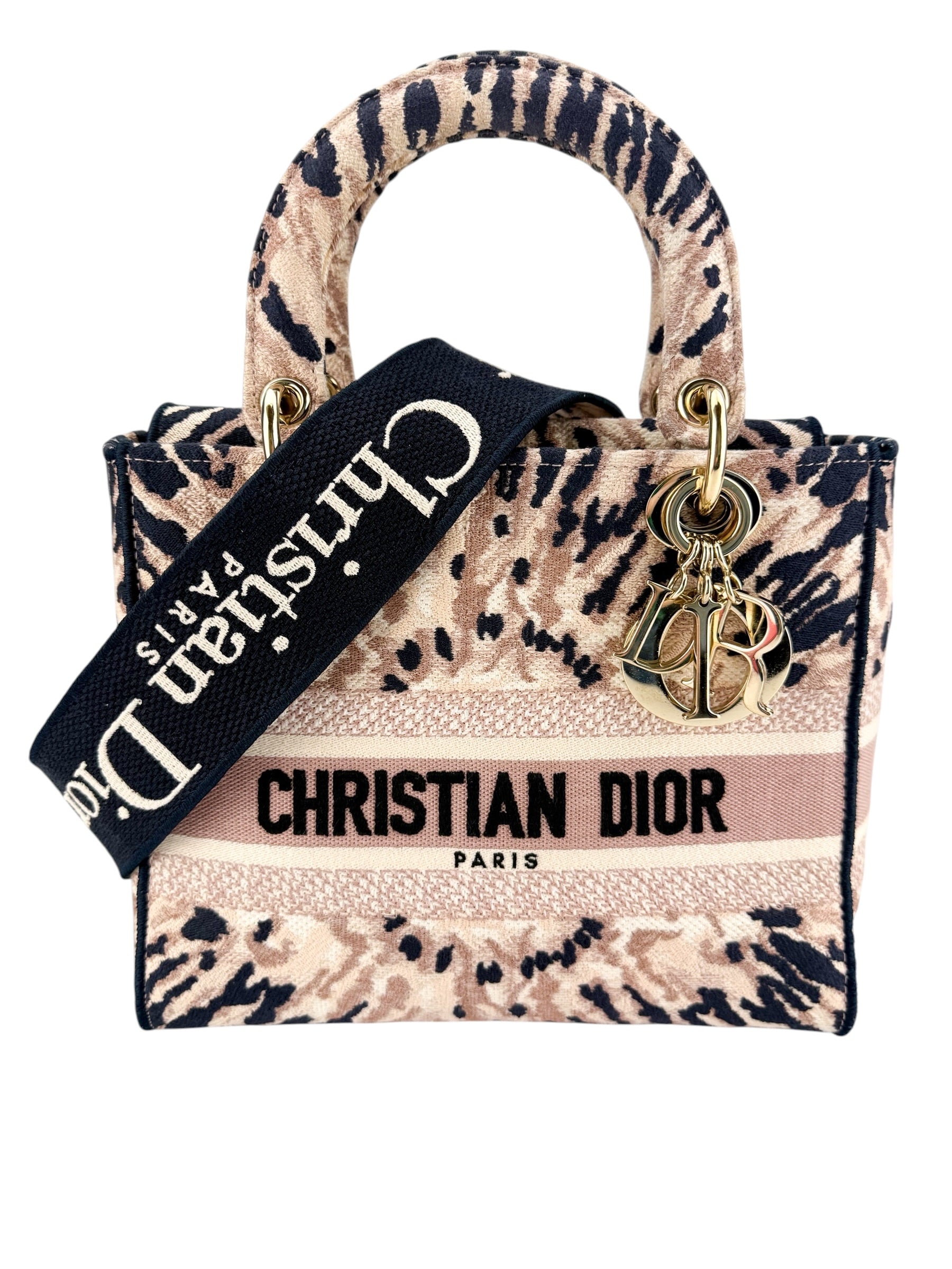 Christian Dior Canvas Embroidered Medium Tie And Dior Lady D-Lite Multicolor
