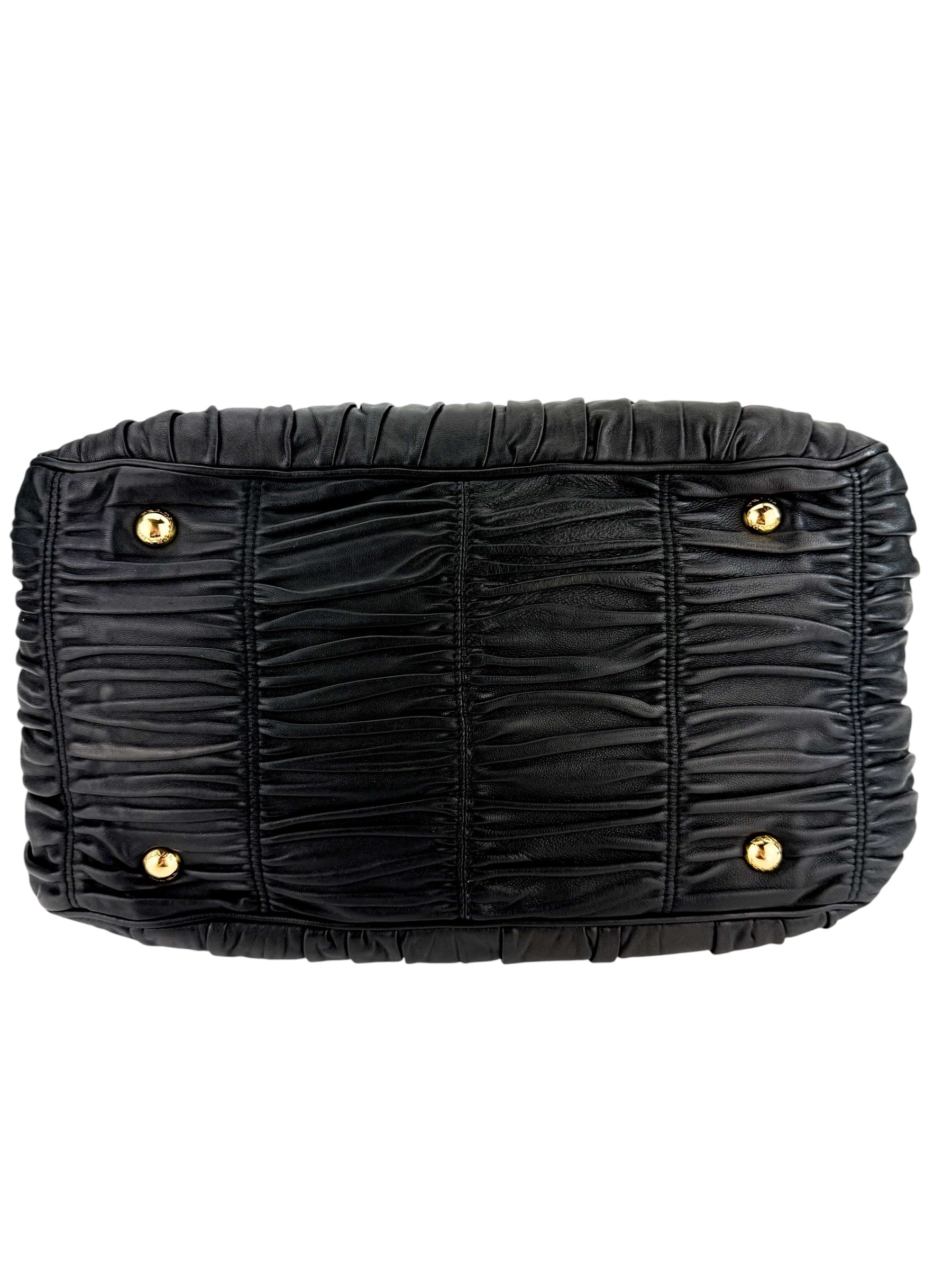 Prada Nappa Gaufre Ruched Leather Tote Bag Black