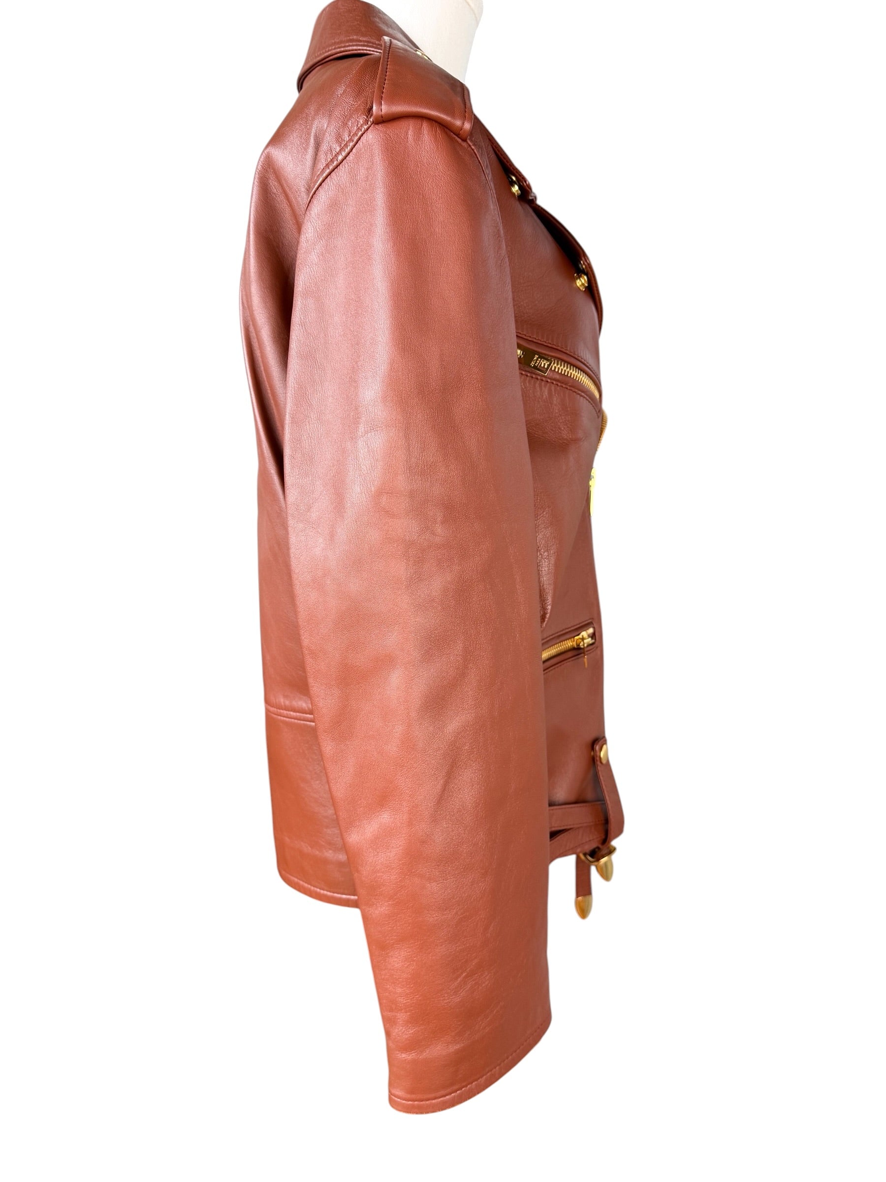 Celine 2023 Leather Biker Jacket Brown Size FR36 | S/M (NWT)