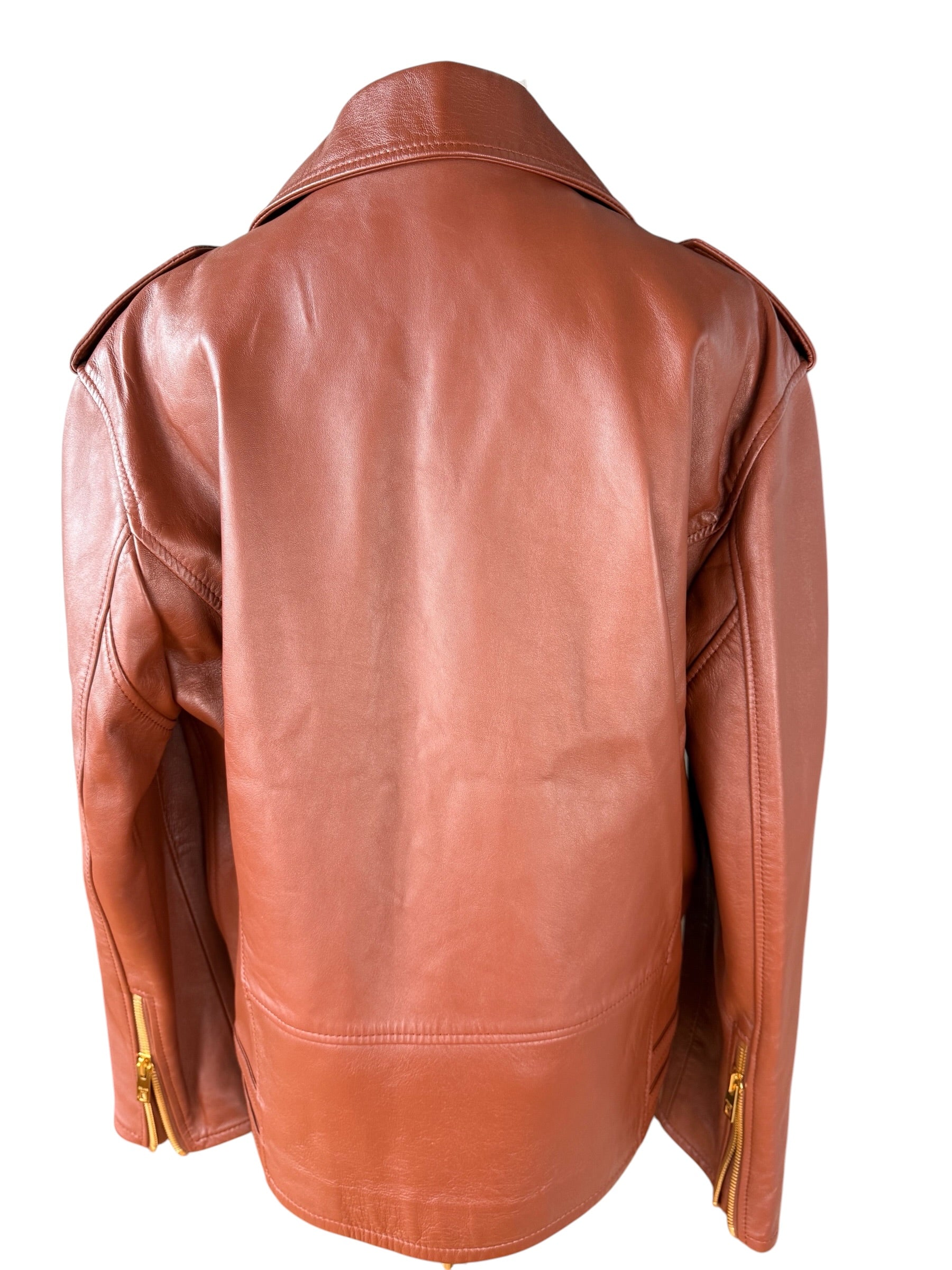 Celine 2023 Leather Biker Jacket Brown Size FR36 | S/M (NWT)