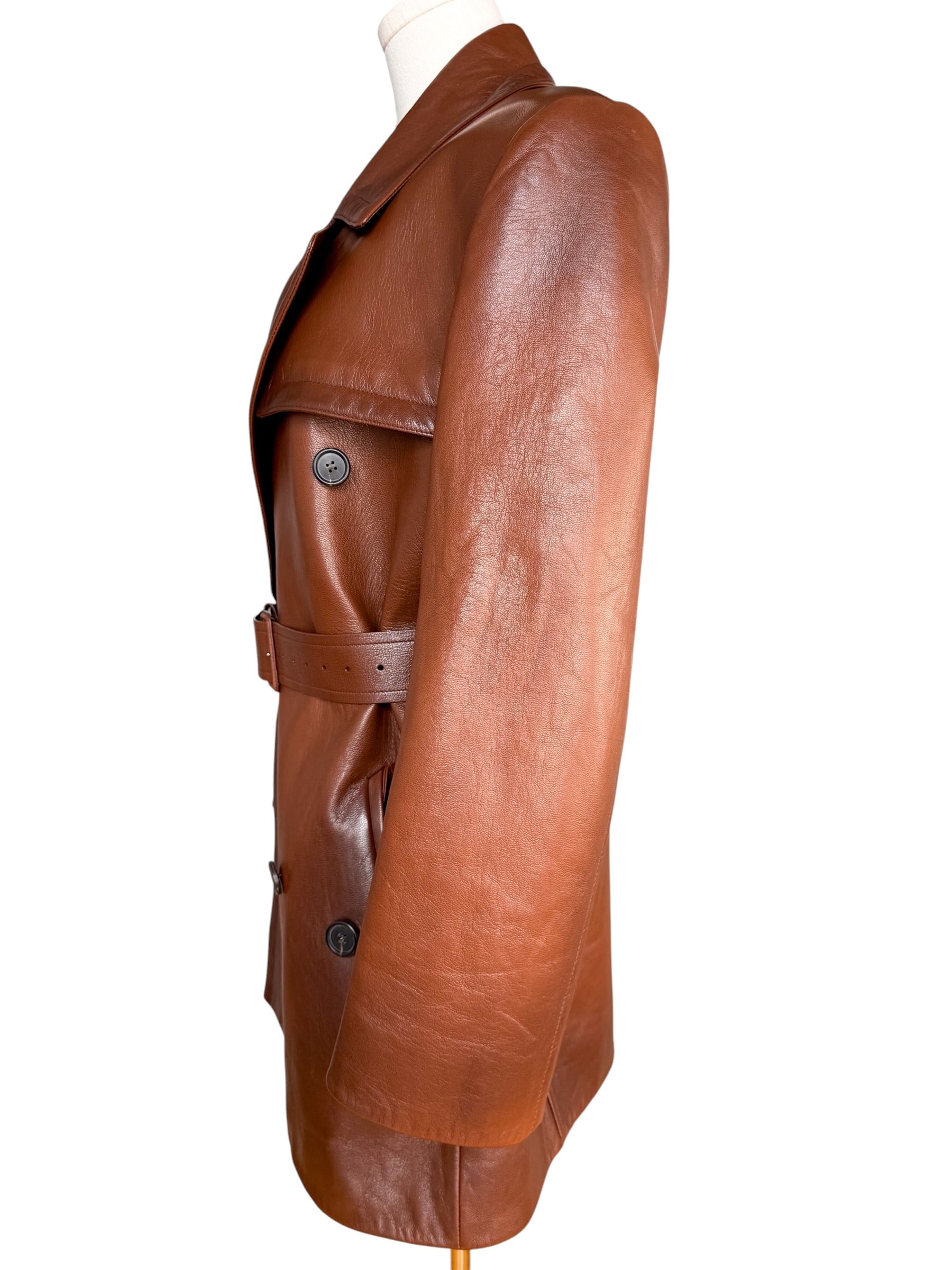Prada Leather Trench Coat Brown 2022 Runway Look #21 Size IT 36 | S/M