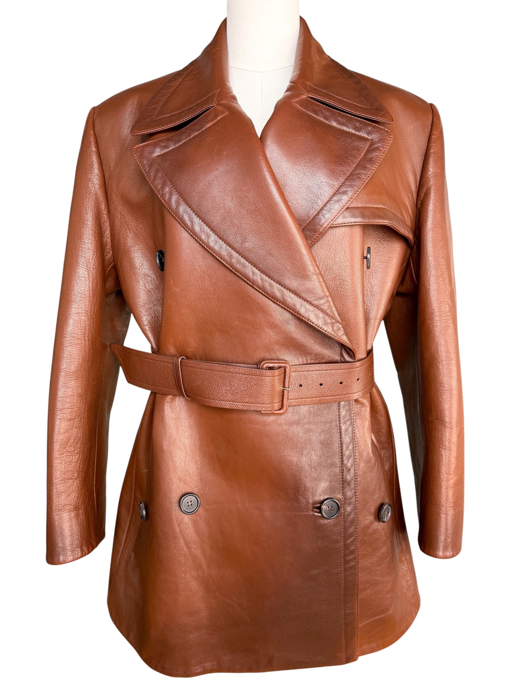 Prada Leather Trench Coat Brown 2022 Runway Look #21 Size IT 36 | S/M