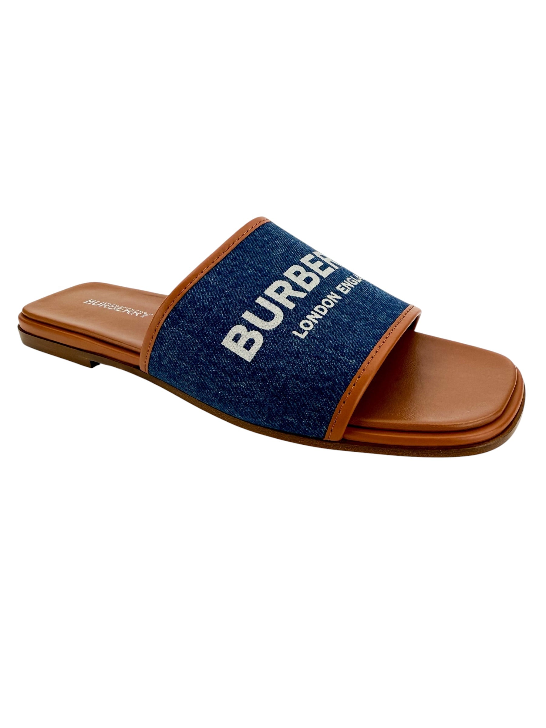 Burberry Carolyn Slide Denim Brown Leather Size 38