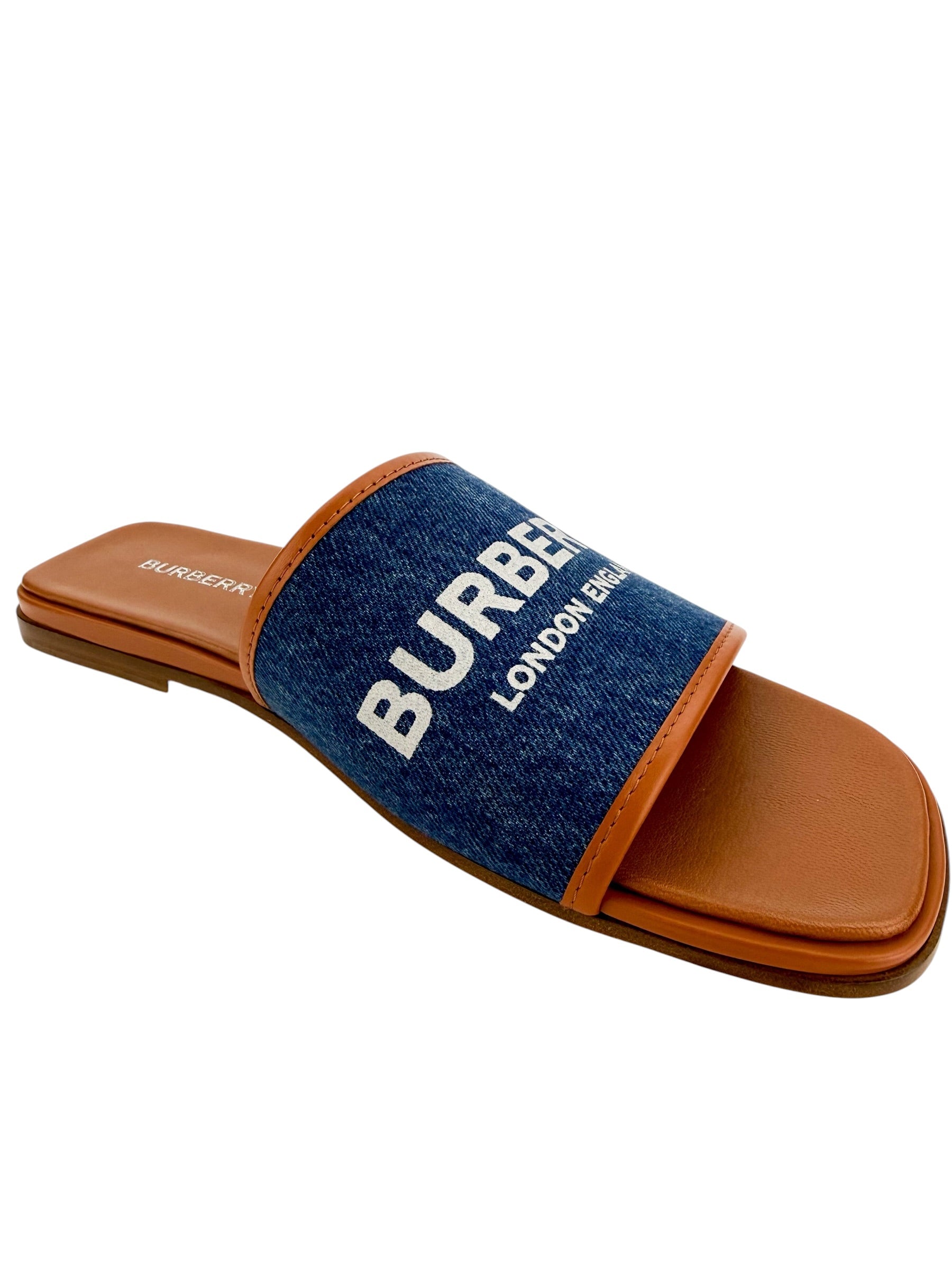 Burberry Carolyn Slide Denim Brown Leather Size 38