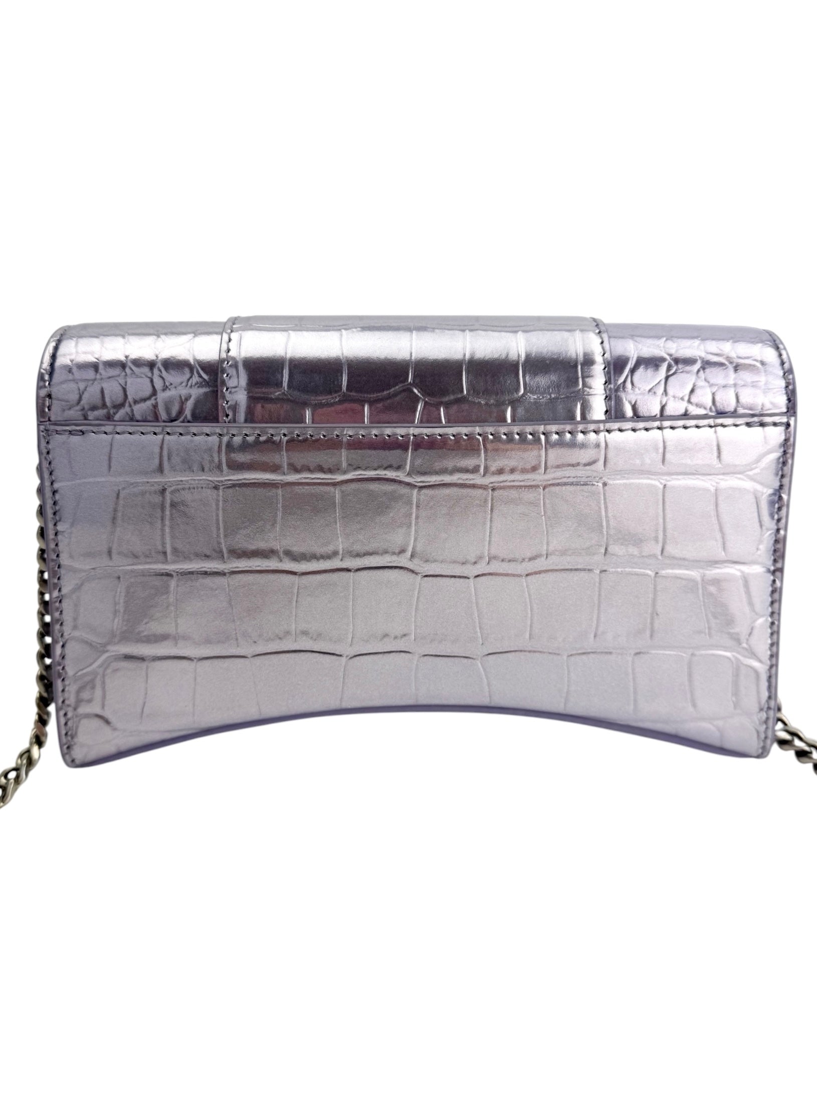 Balenciaga Croc Embossed Hourglass Chain Wallet Metallic Lilac