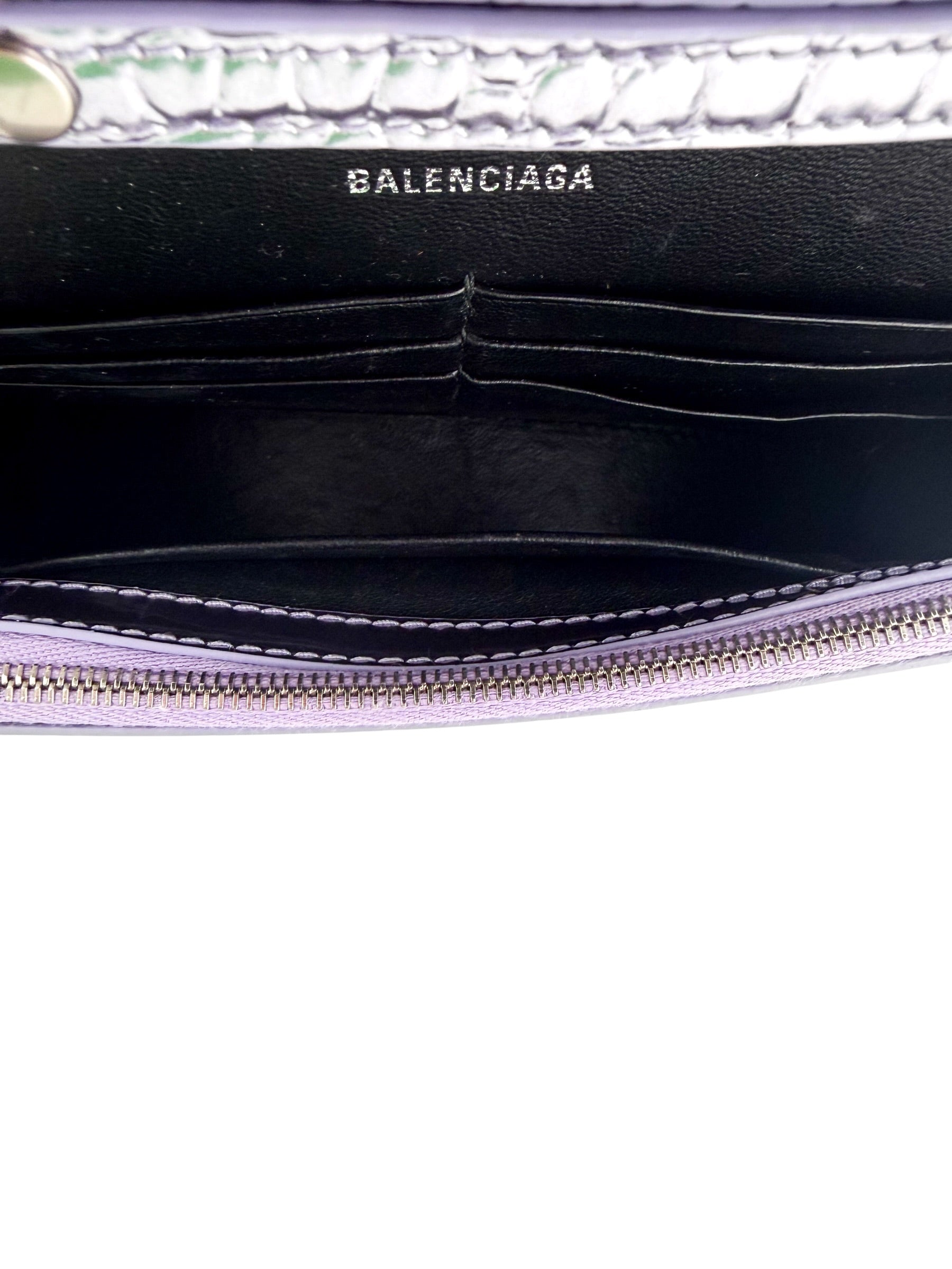 Balenciaga Croc Embossed Hourglass Chain Wallet Metallic Lilac