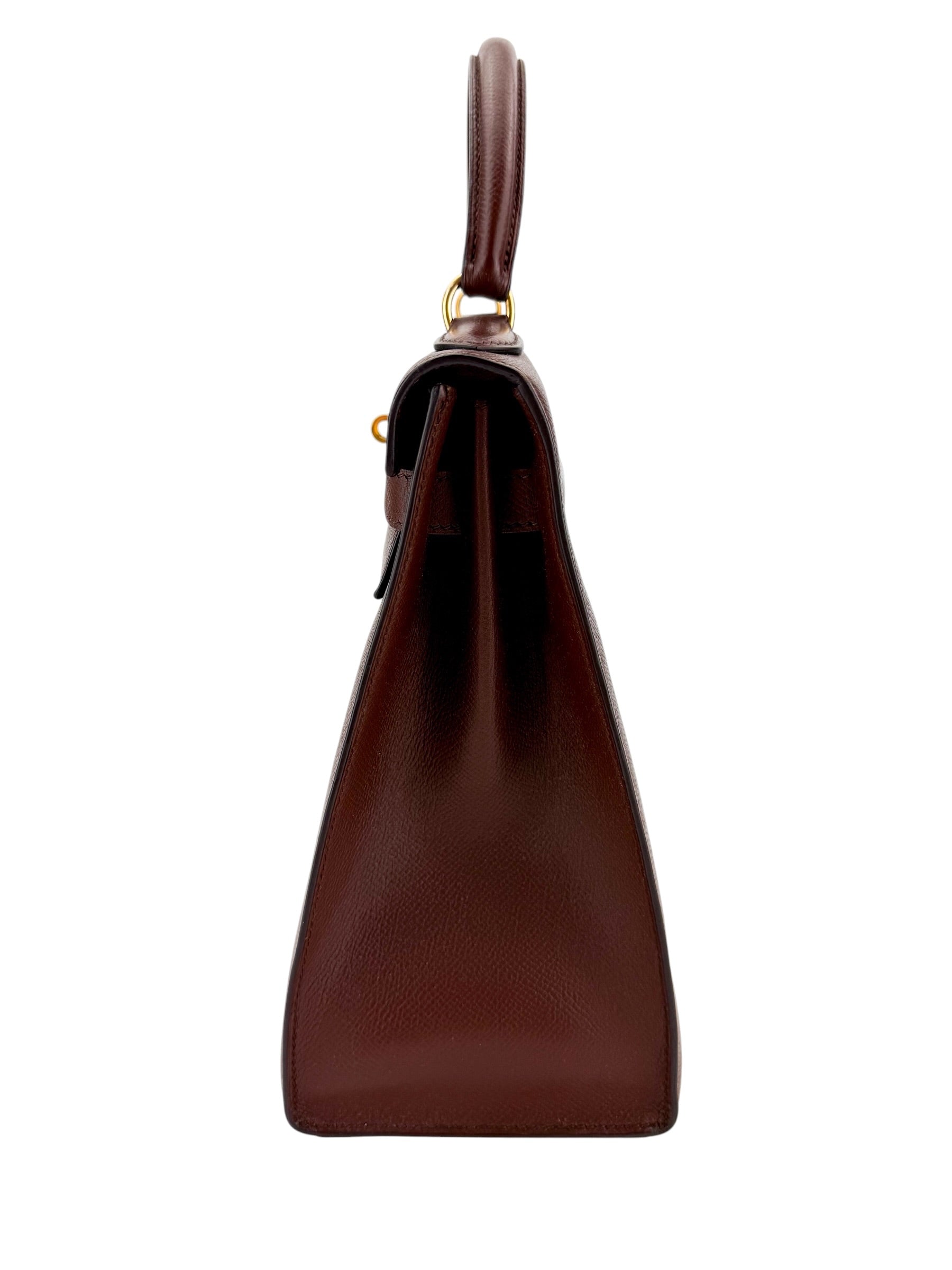 Hermes Courchevel Kelly Sellier 32 Havana Stamp Square C (1999)