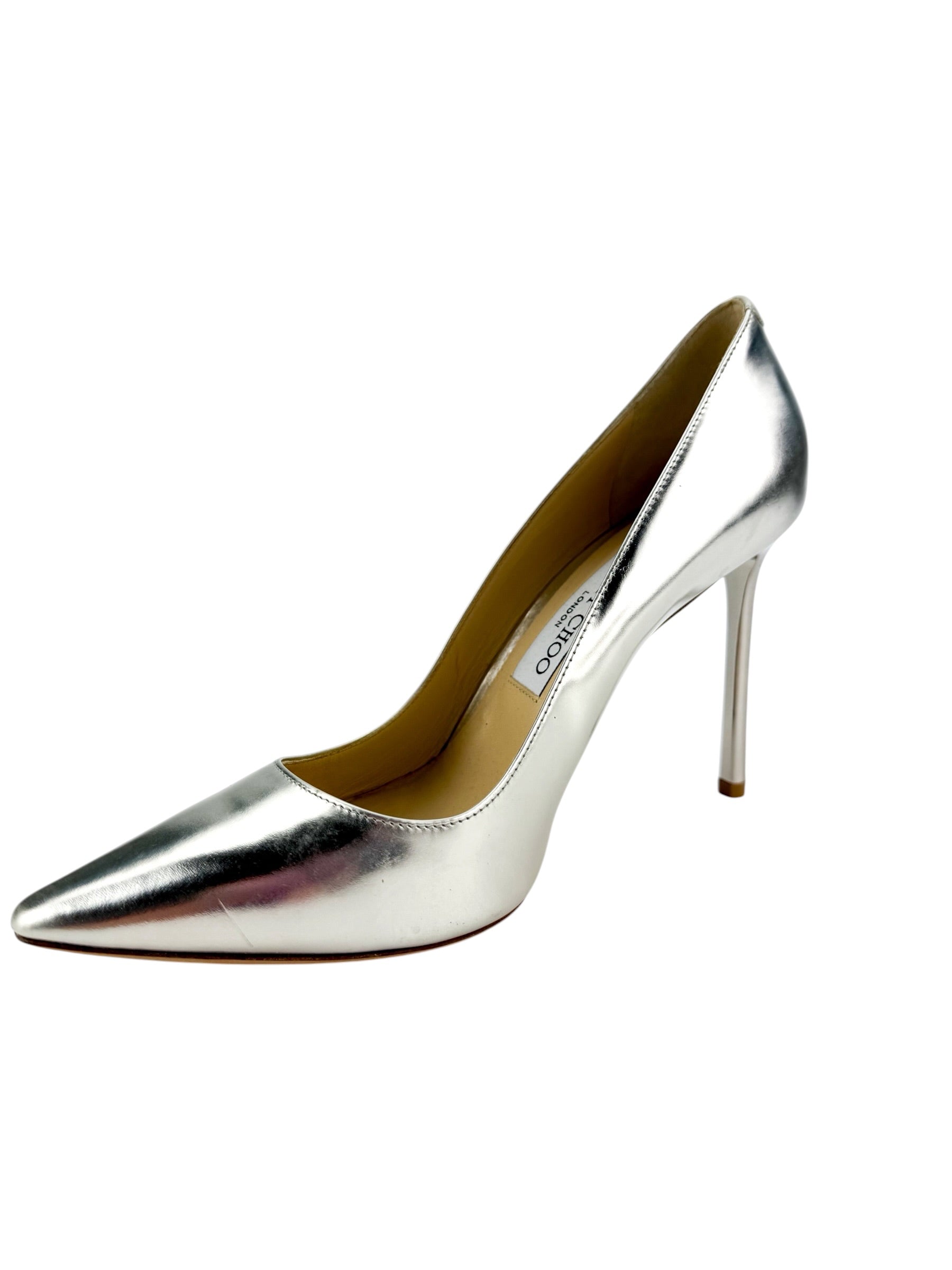 Jimmy Choo Silver Metallic Love Pumps Size 38