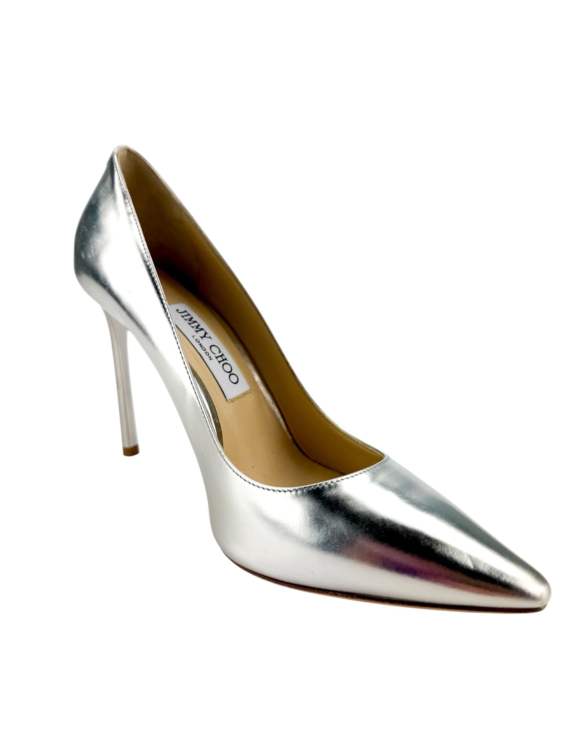 Jimmy Choo Silver Metallic Love Pumps Size 38