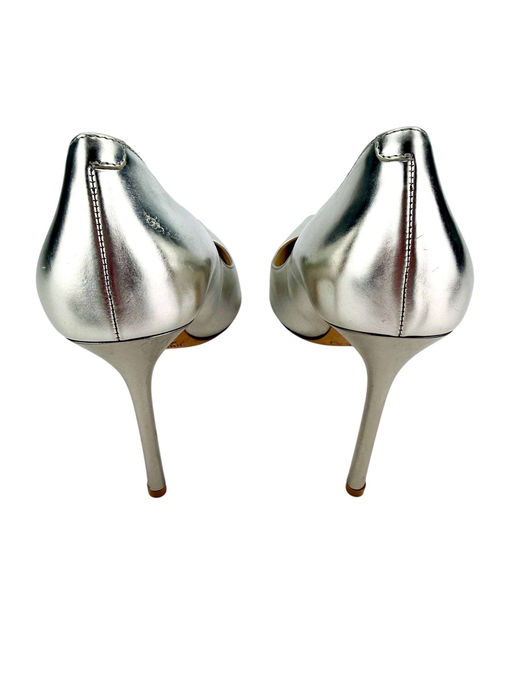 Jimmy Choo Silver Metallic Love Pumps Size 38