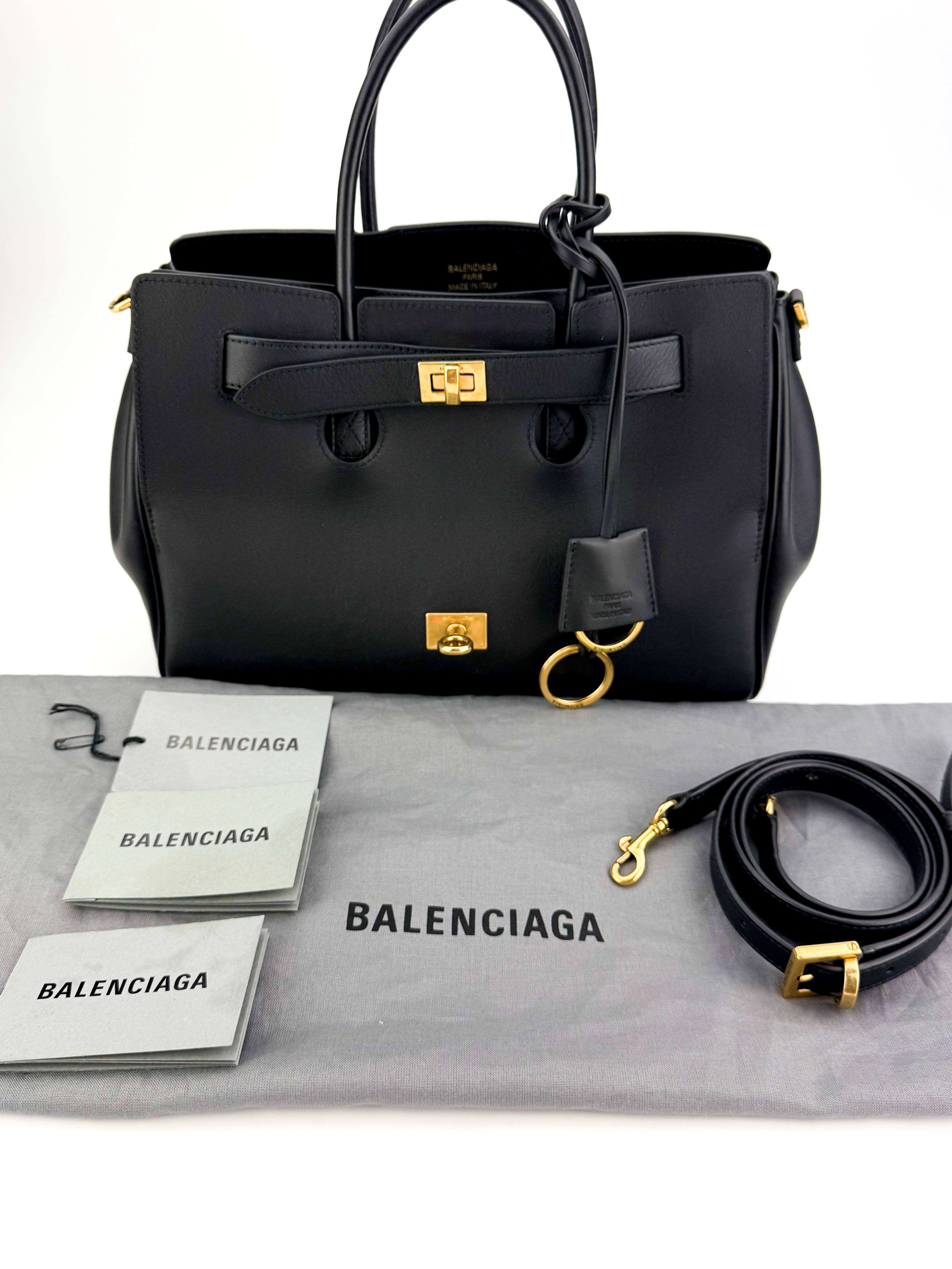Balenciaga Smooth Calfskin Small Bel Air Carry All Bag Black