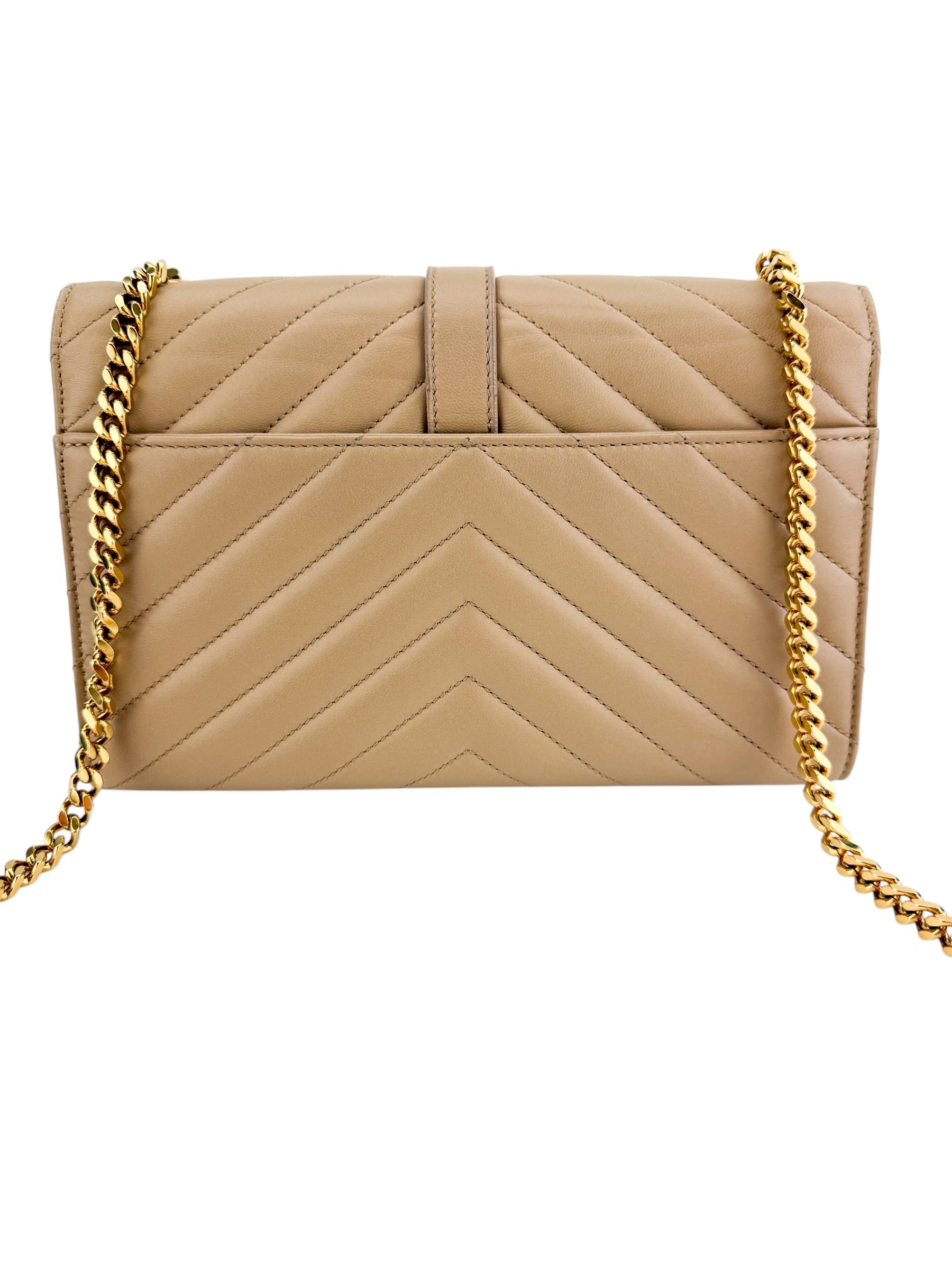 Saint Laurent Chevron Matelasse Small Monogram Envelope Beige