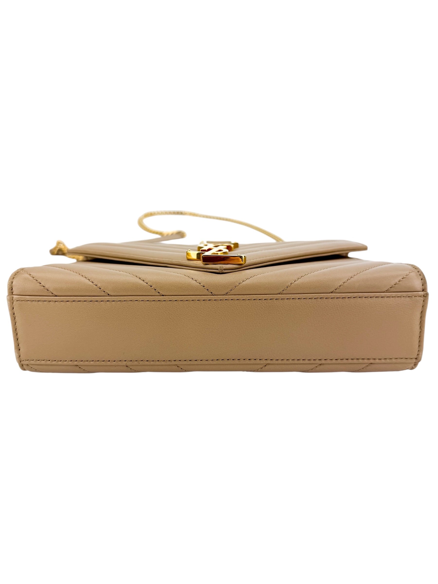 Saint Laurent Chevron Matelasse Small Monogram Envelope Beige