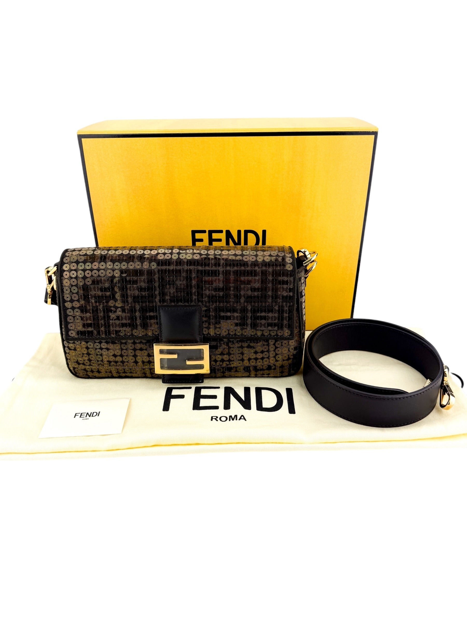 Fendi Re-Edition Zucca Canvas Sequin Baguette (Full Set)