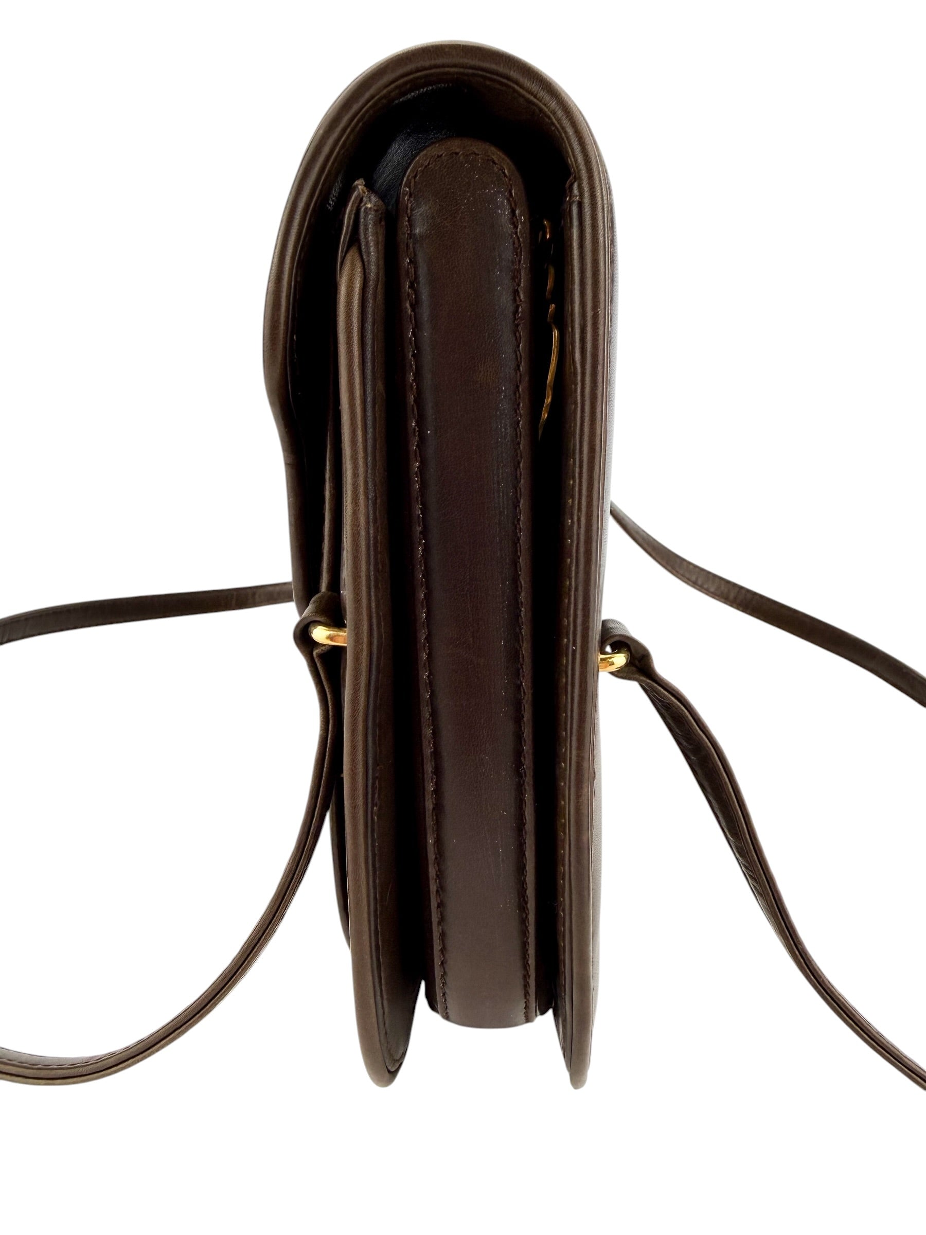 Gucci Vintage Smooth Leather Top Handle Flap Bag Brown