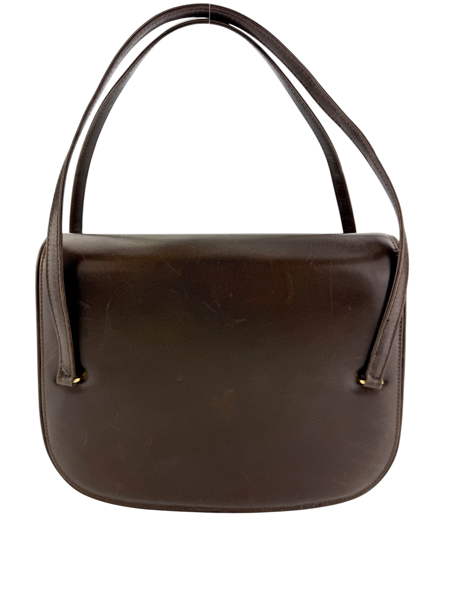 Gucci Vintage Smooth Leather Top Handle Flap Bag Brown