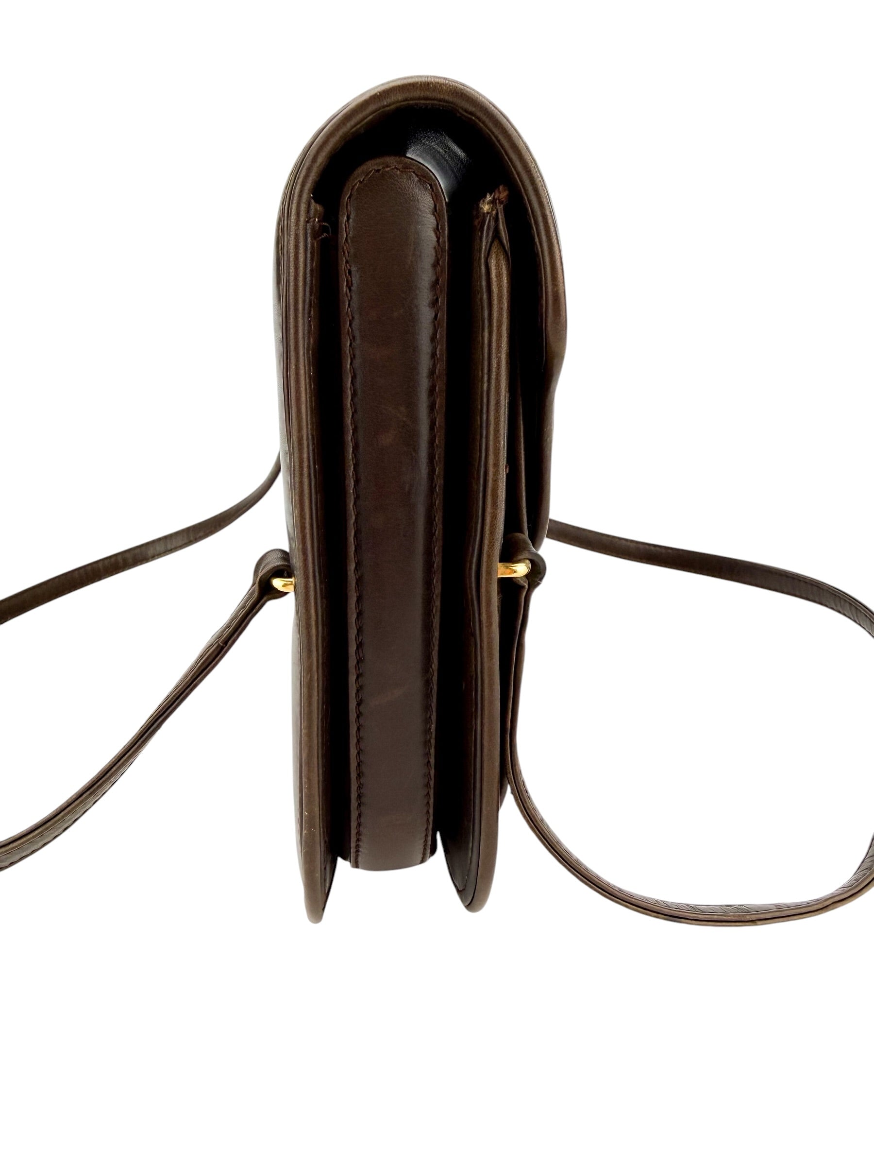 Gucci Vintage Smooth Leather Top Handle Flap Bag Brown