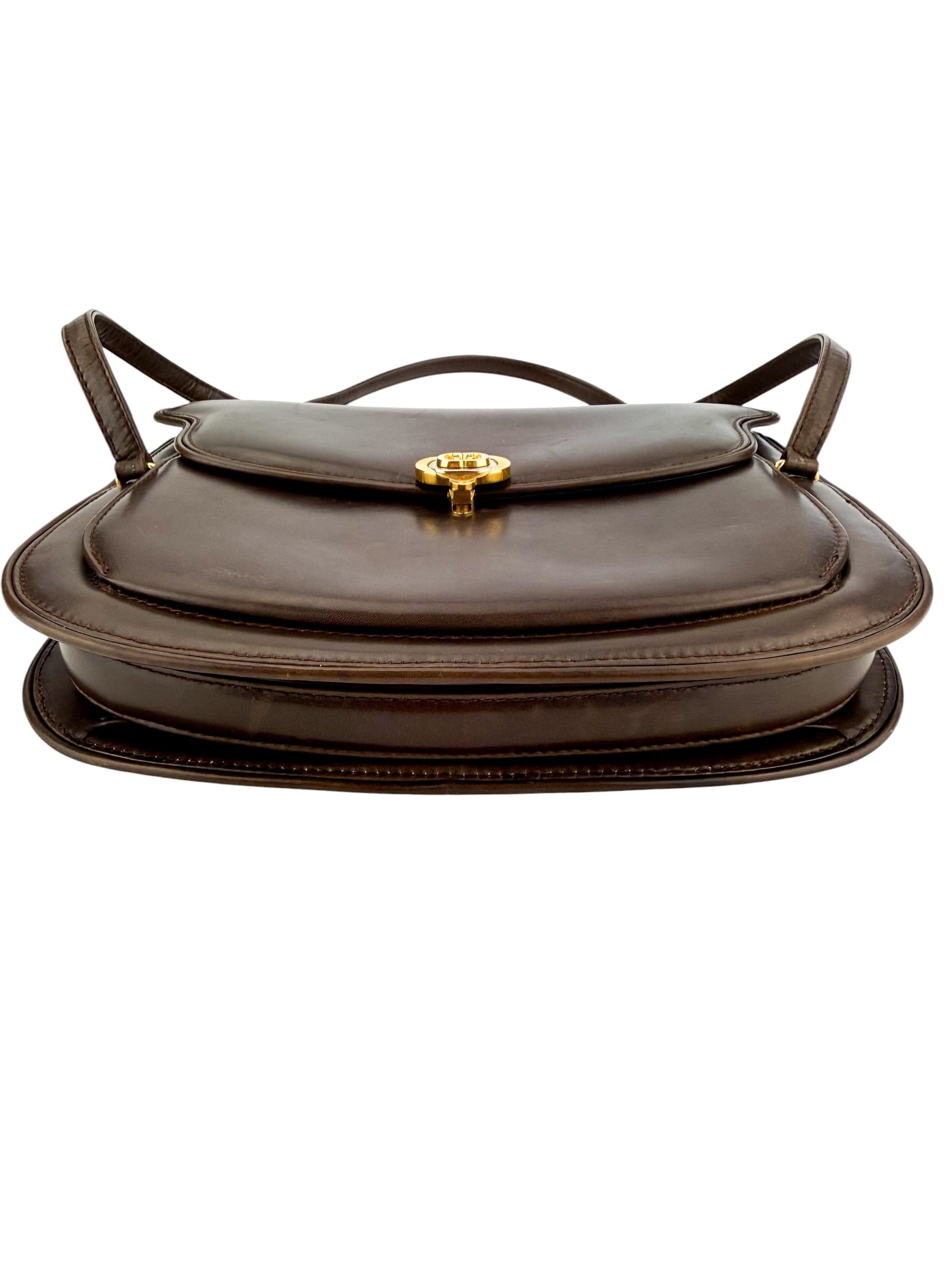 Gucci Vintage Smooth Leather Top Handle Flap Bag Brown