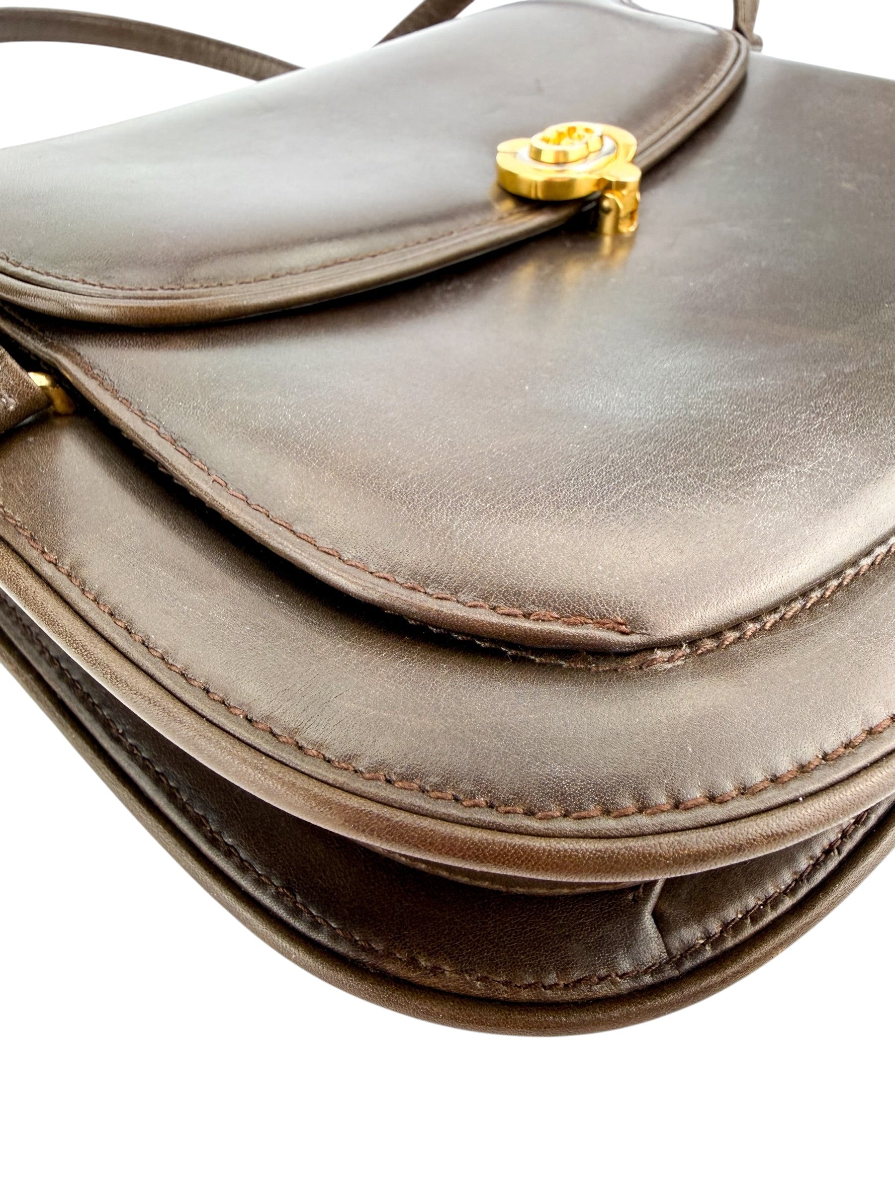 Gucci Vintage Smooth Leather Top Handle Flap Bag Brown