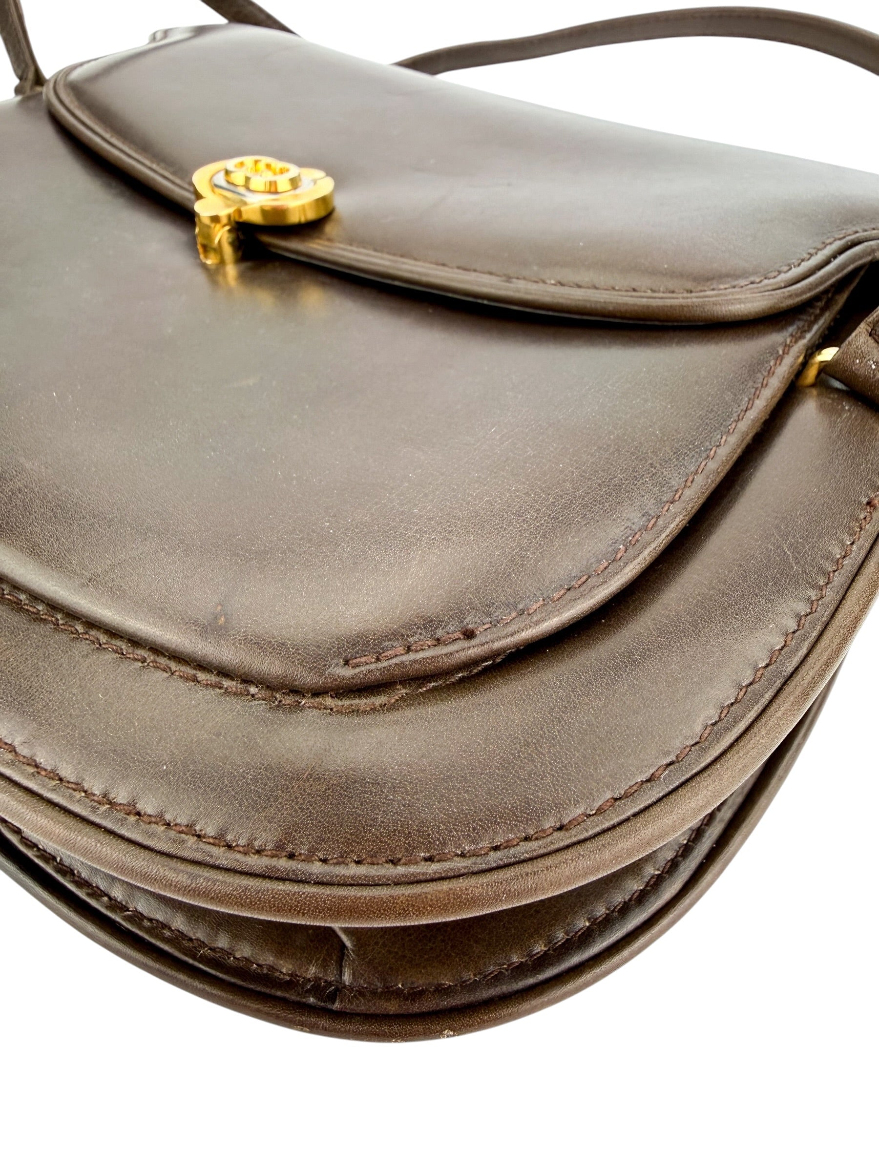 Gucci Vintage Smooth Leather Top Handle Flap Bag Brown