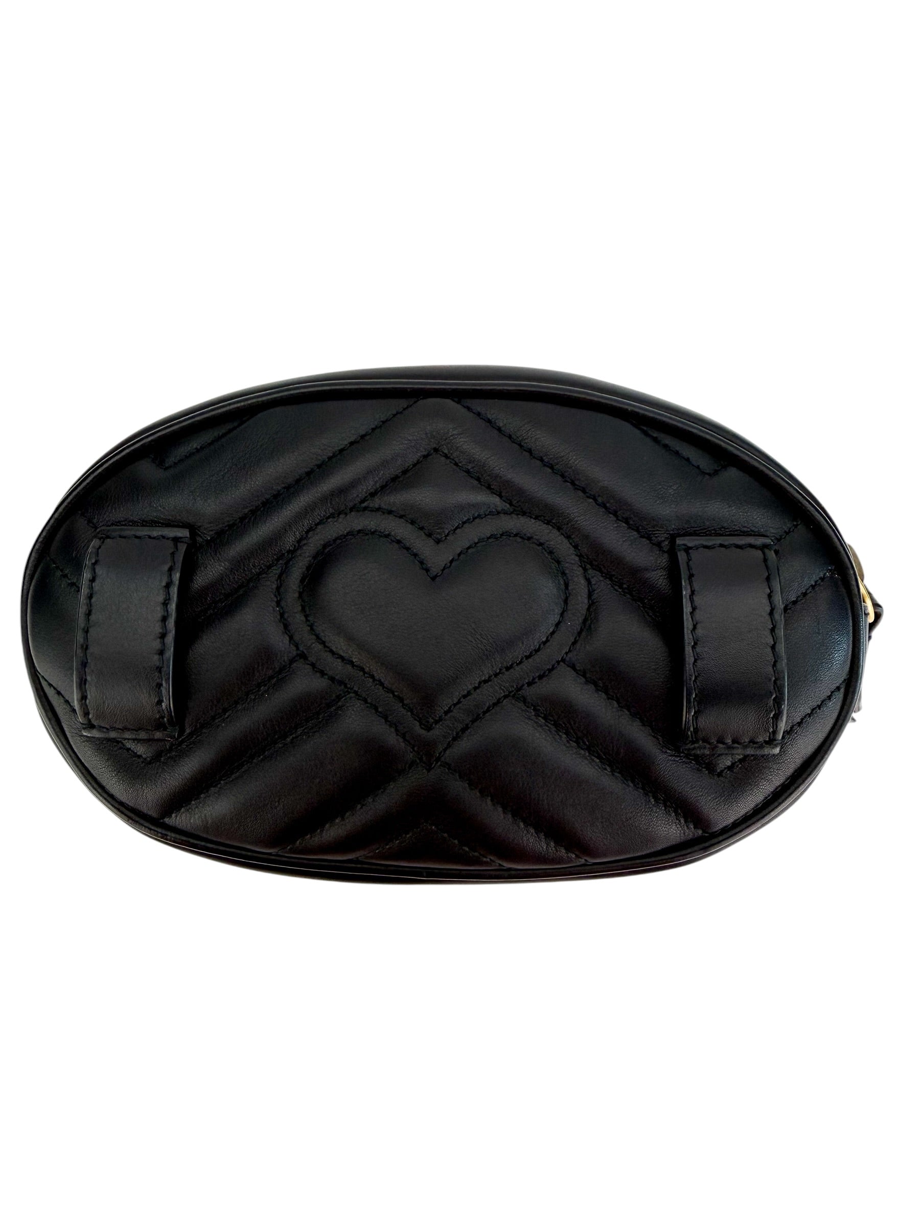 Gucci Calfskin Matelasse GG Marmont Belt Bag Black Size 75cm 30 (S)