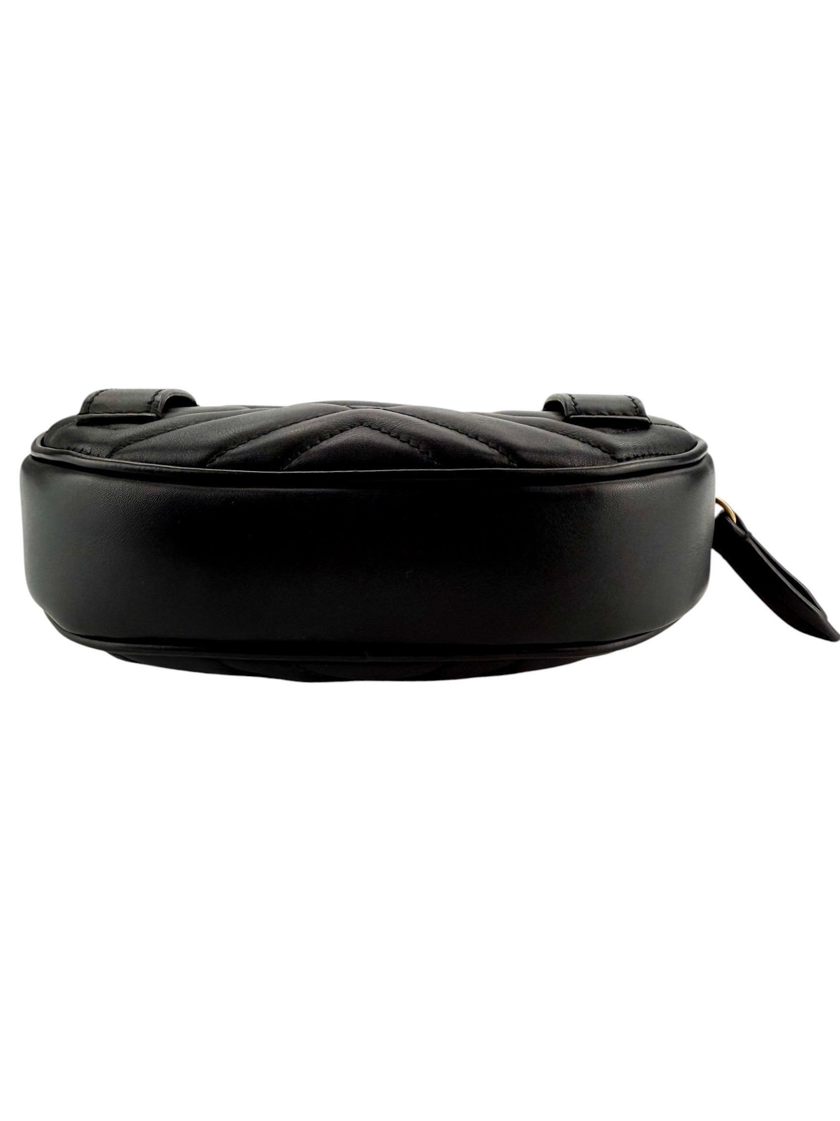 Gucci Calfskin Matelasse GG Marmont Belt Bag Black Size 75cm 30 (S)