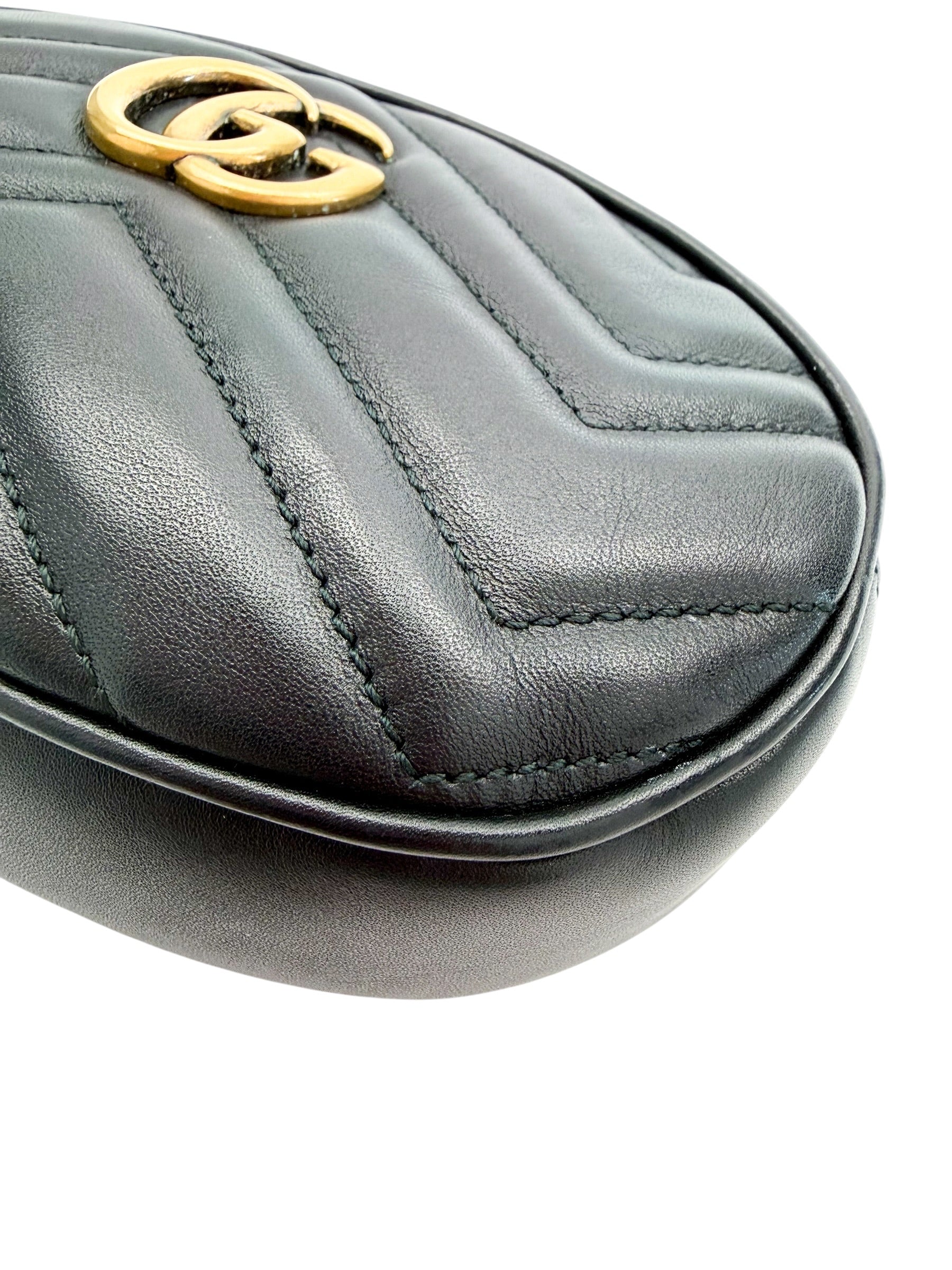 Gucci Calfskin Matelasse GG Marmont Belt Bag Black Size 75cm 30 (S)