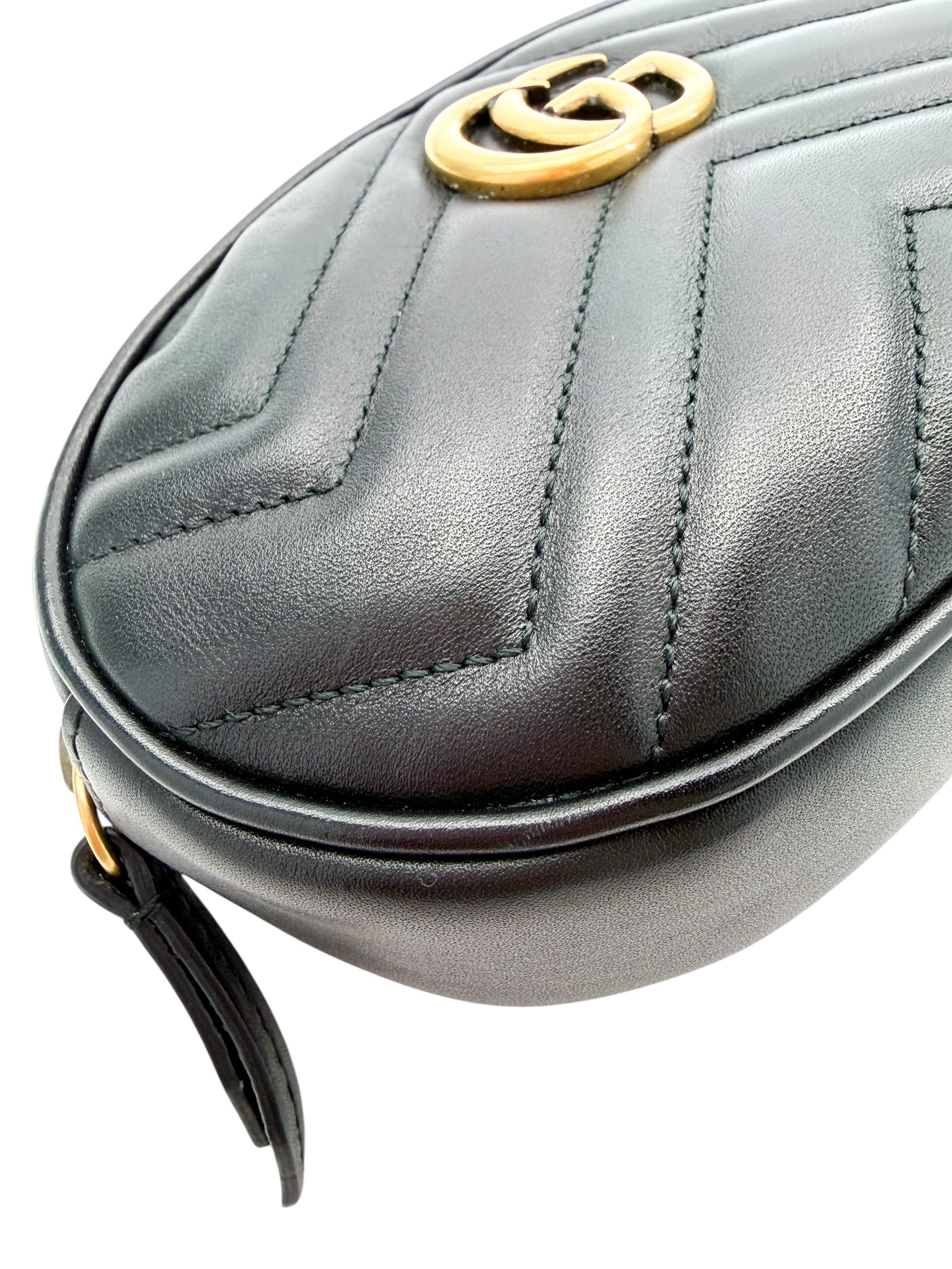 Gucci Calfskin Matelasse GG Marmont Belt Bag Black Size 75cm 30 (S)