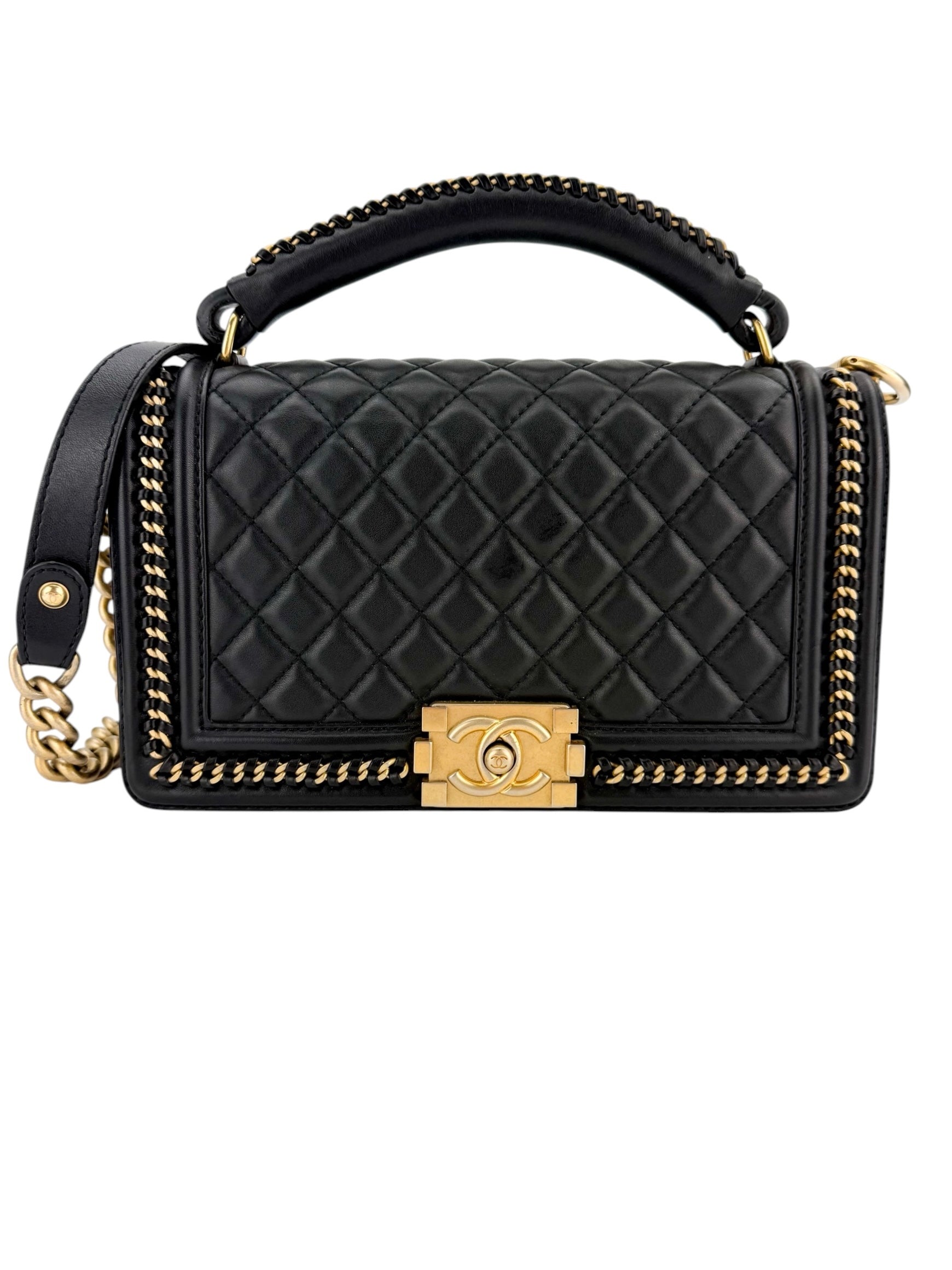 Chanel Calfskin Quilted Medium Top Handle Boy Flap Black